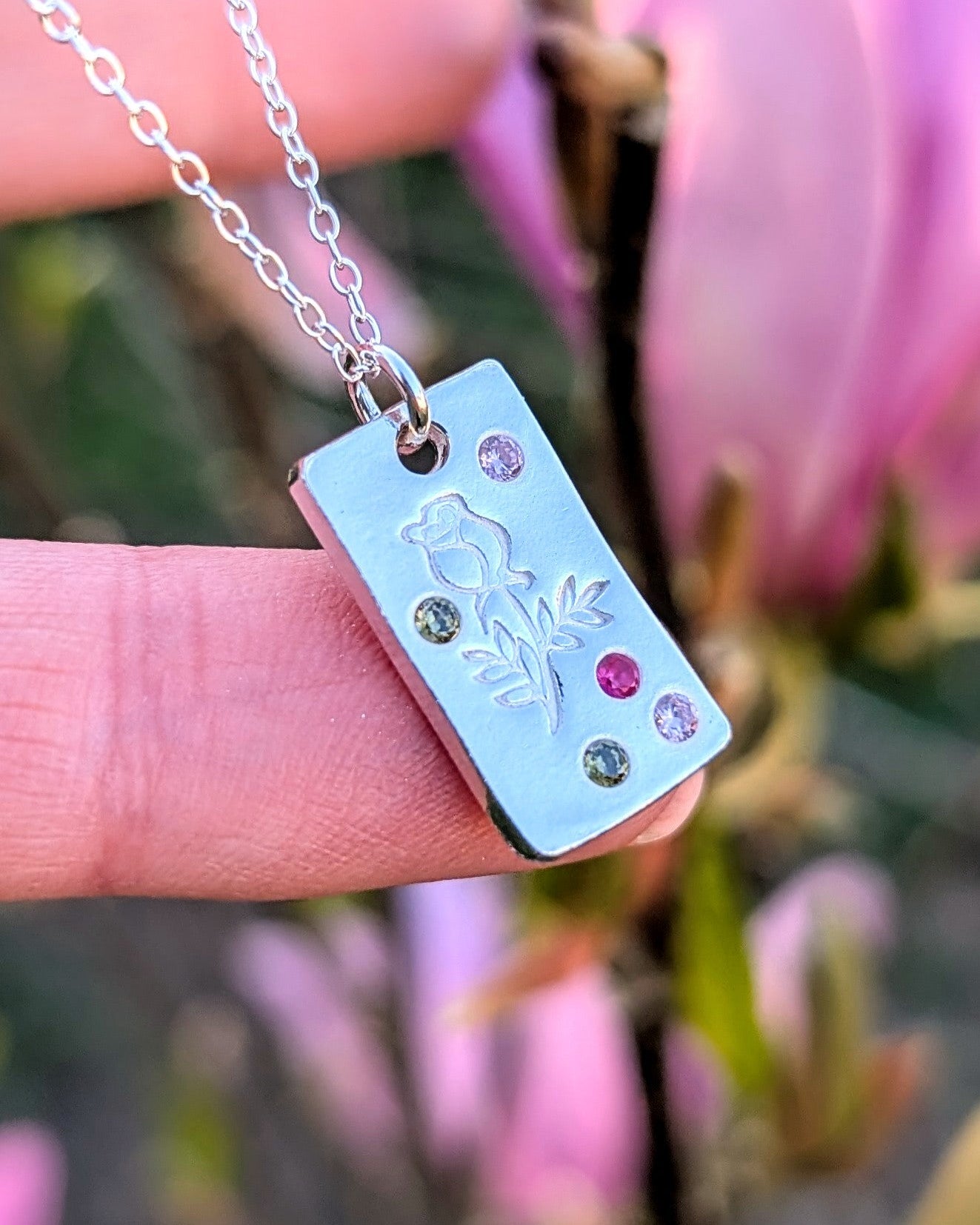 (Made to order) Birth Flower Pendant - Solid Silver With 24k Accent Gold And Cubic Zirconia Gemstones
