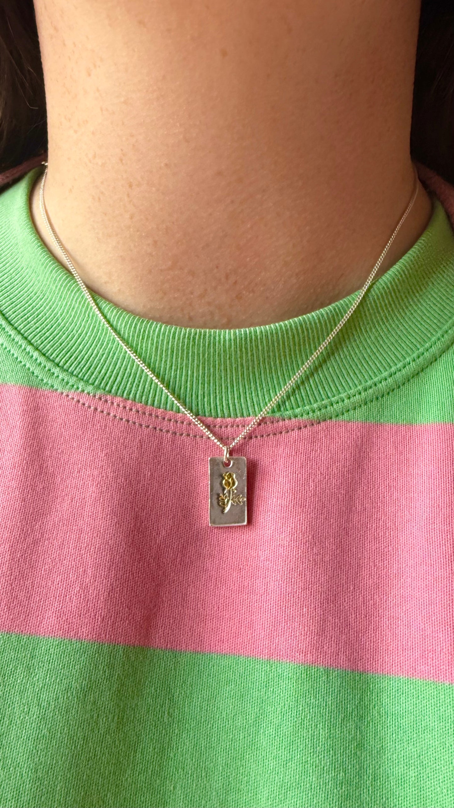(Made to order) Birth Flower Pendant - Solid Silver With 24k Accent Gold And Cubic Zirconia Gemstones