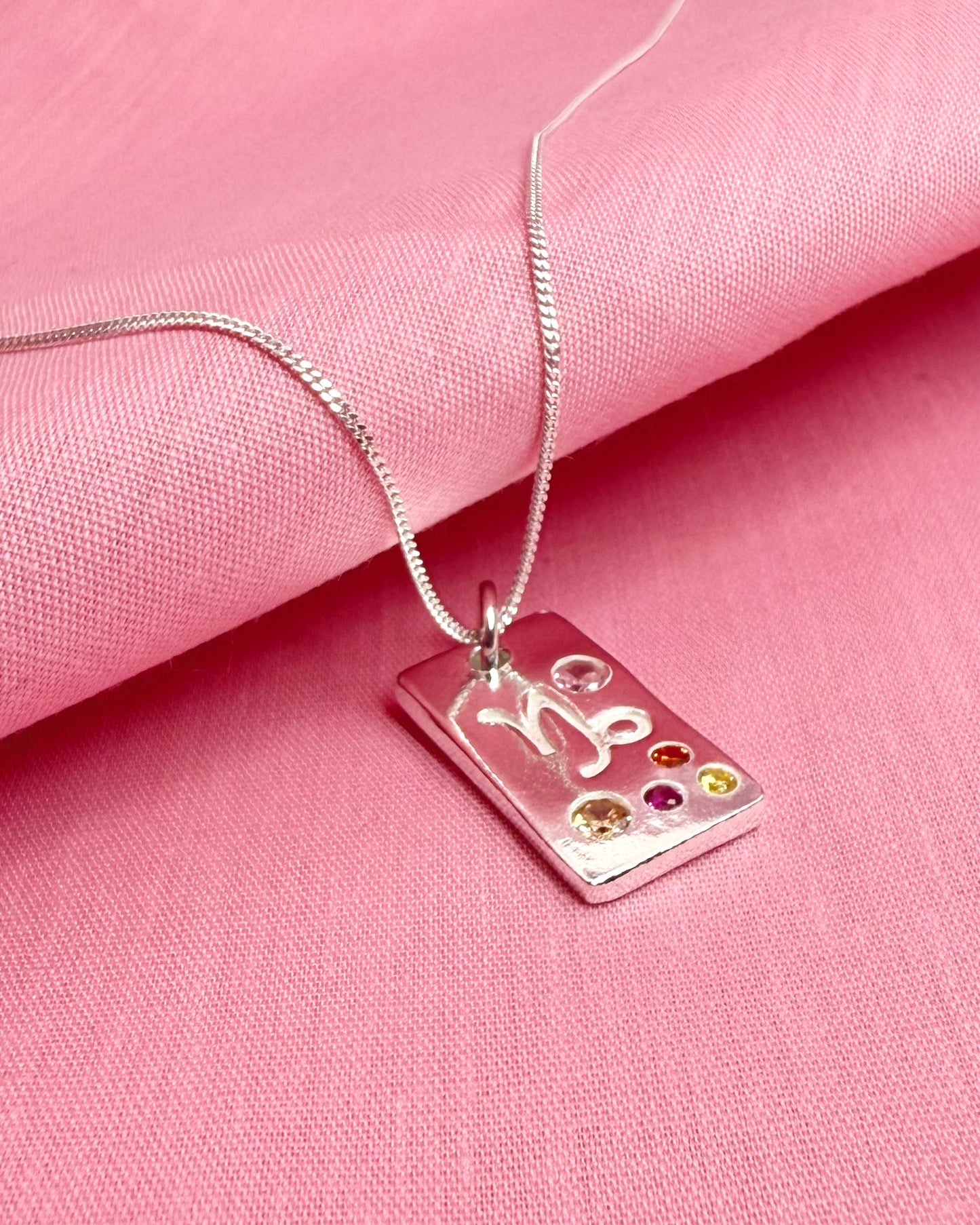 (Made to order) Zodiac Pendant - Solid Fine Silver With Cubic Zirconia Gemstones