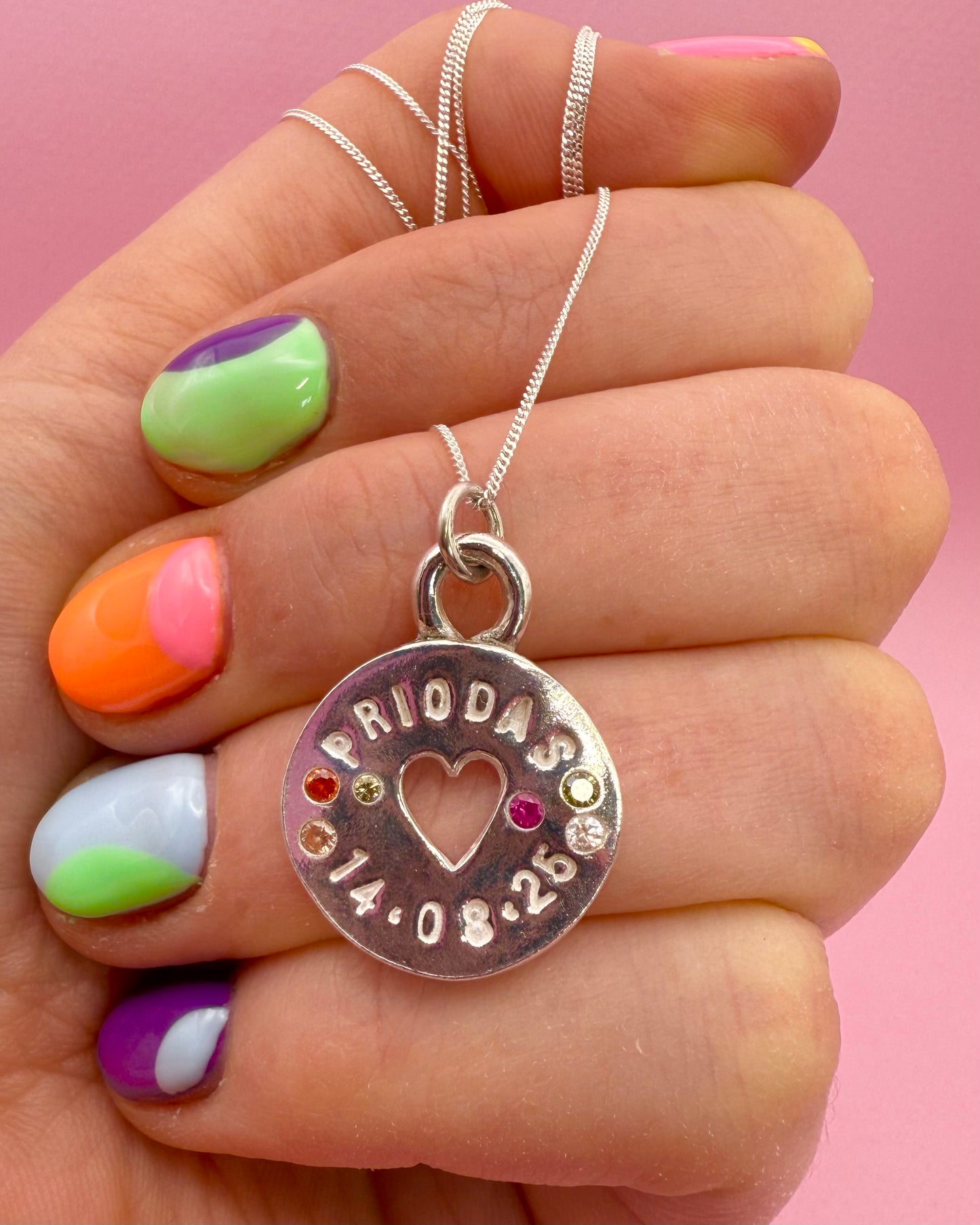 (Made to order) Heart Coin - Solid silver with Cubic Zirconia