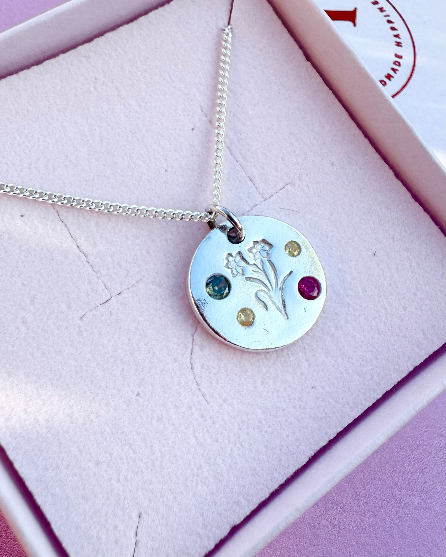 Colourful Daffodil Necklace - Solid Silver with Cubic Zirconia