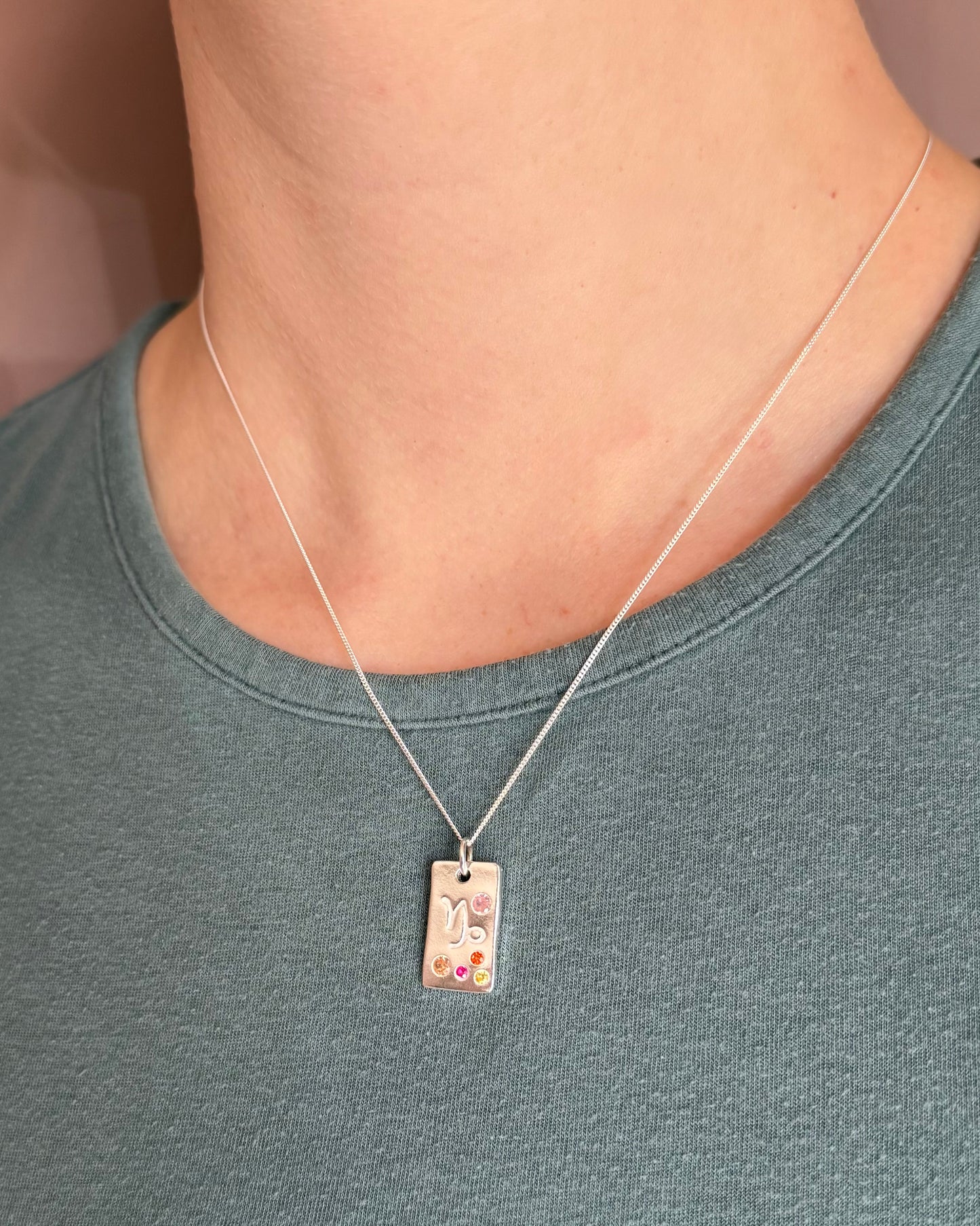 (Made to order) Zodiac Pendant - Solid Fine Silver With Cubic Zirconia Gemstones