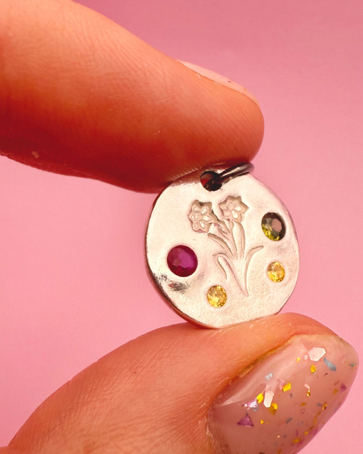Colourful Daffodil Necklace - Solid Silver with Cubic Zirconia