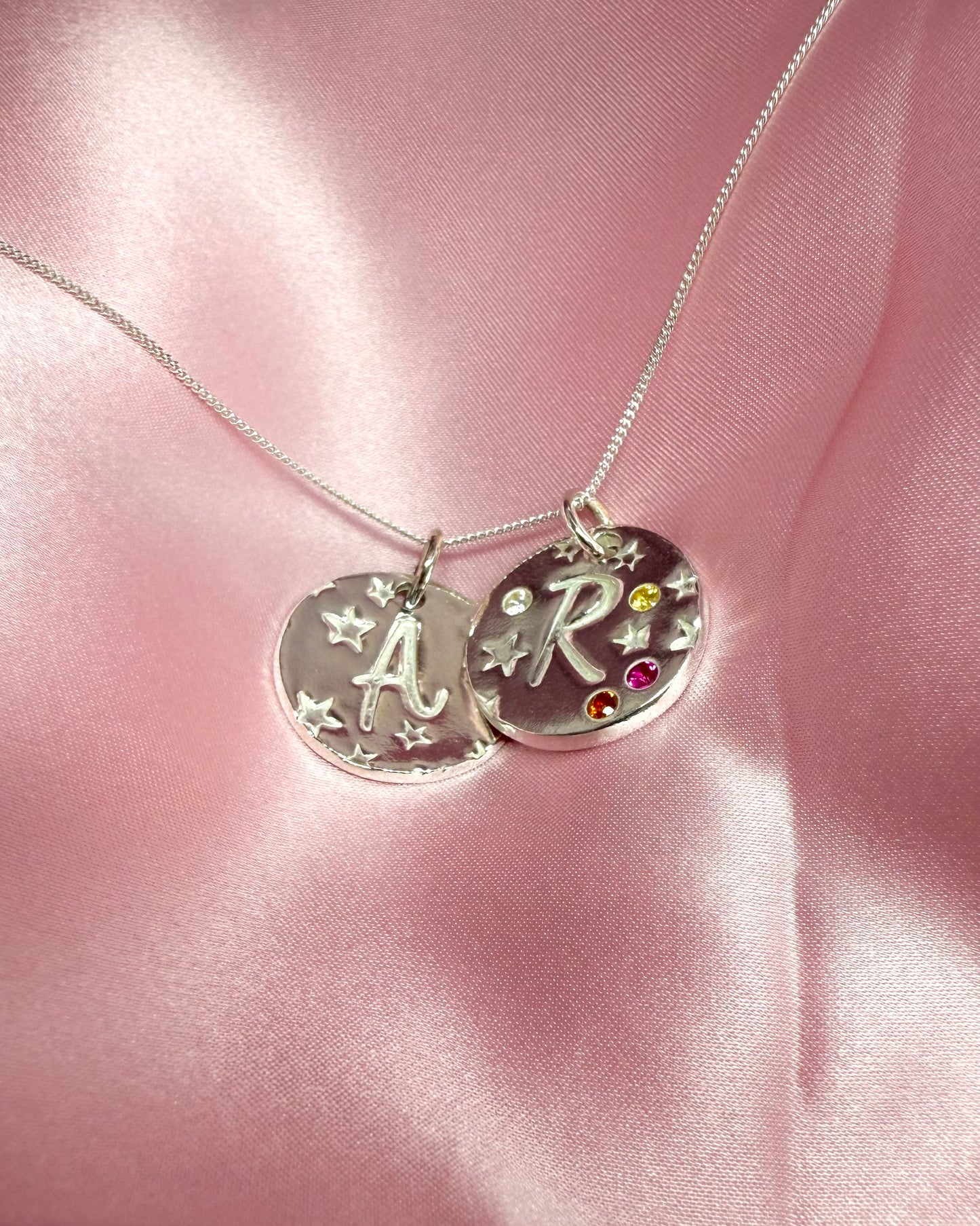 (Made to order) Seren Initial Pendant - Solid Fine Silver with Cubic Zirconia Gemstones