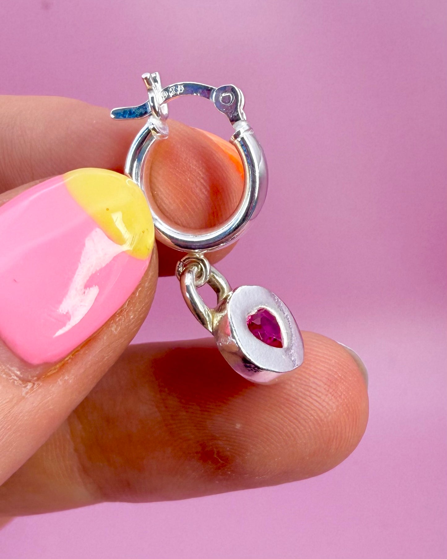 (Made to order) Jammie Heart Hoops - Silver ruby heart earrings