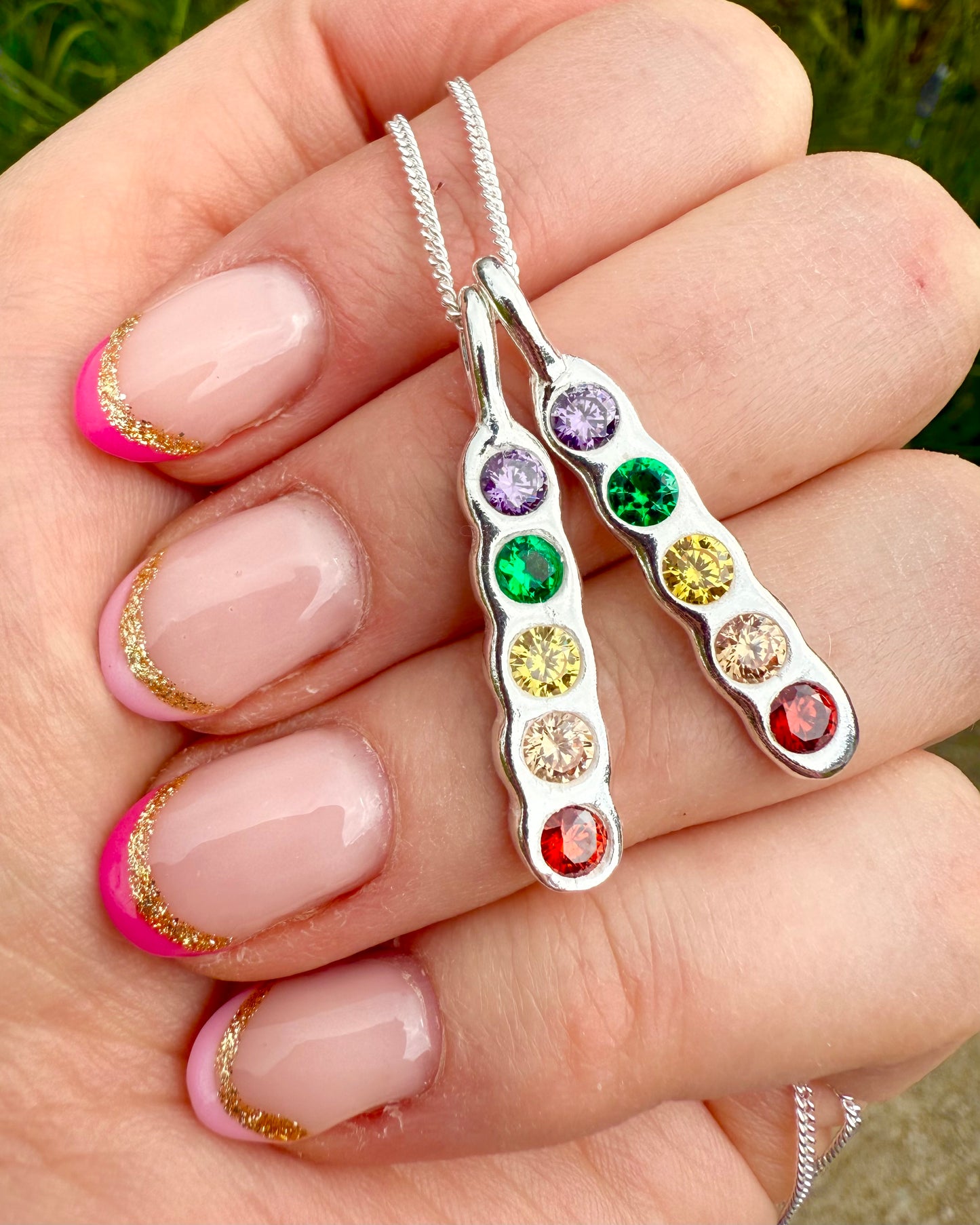 Rainbow pendant - solid silver with cubic zirconia