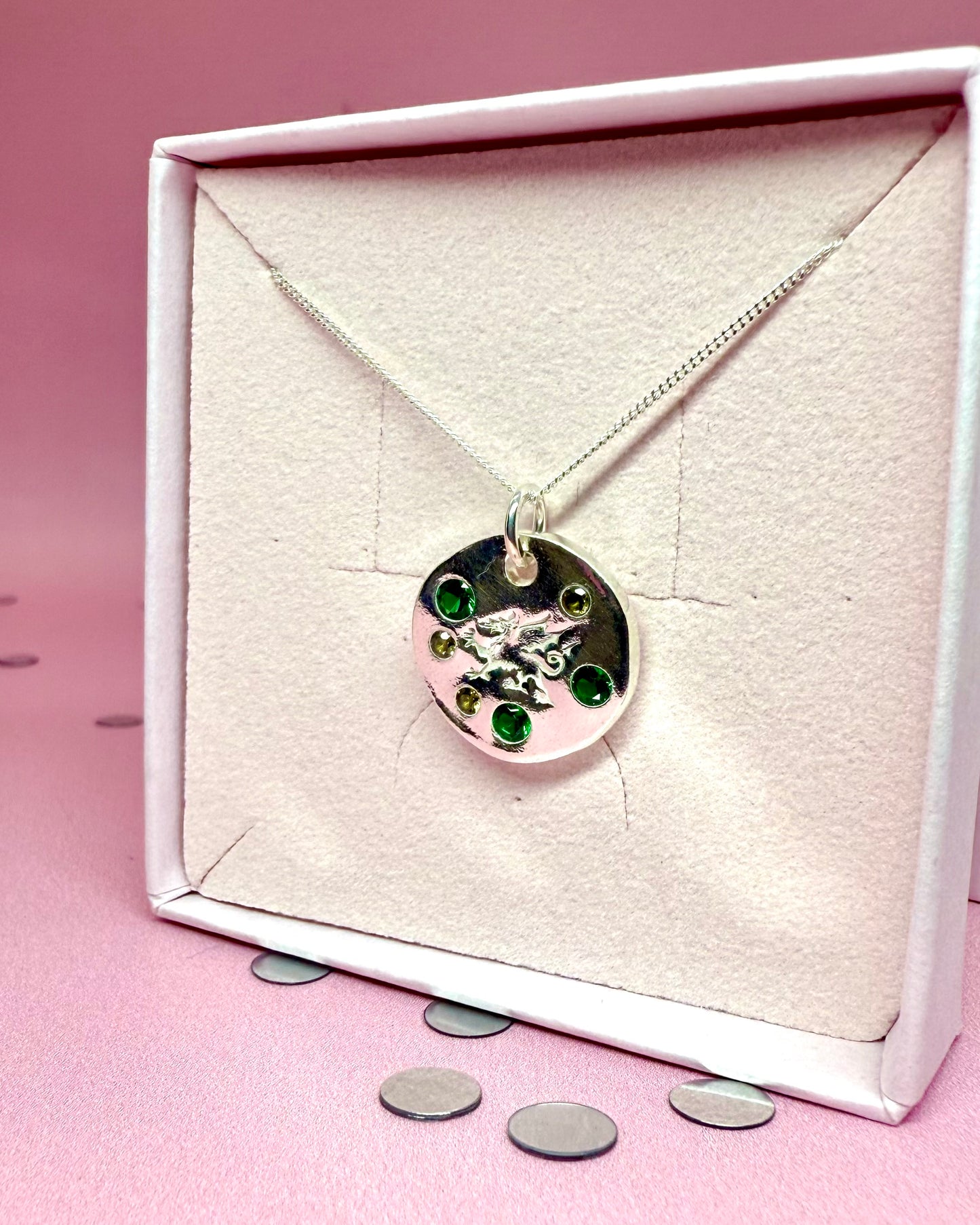 (Made to order) Welsh Dragon Necklace - Solid Silver With Cubic Zirconia