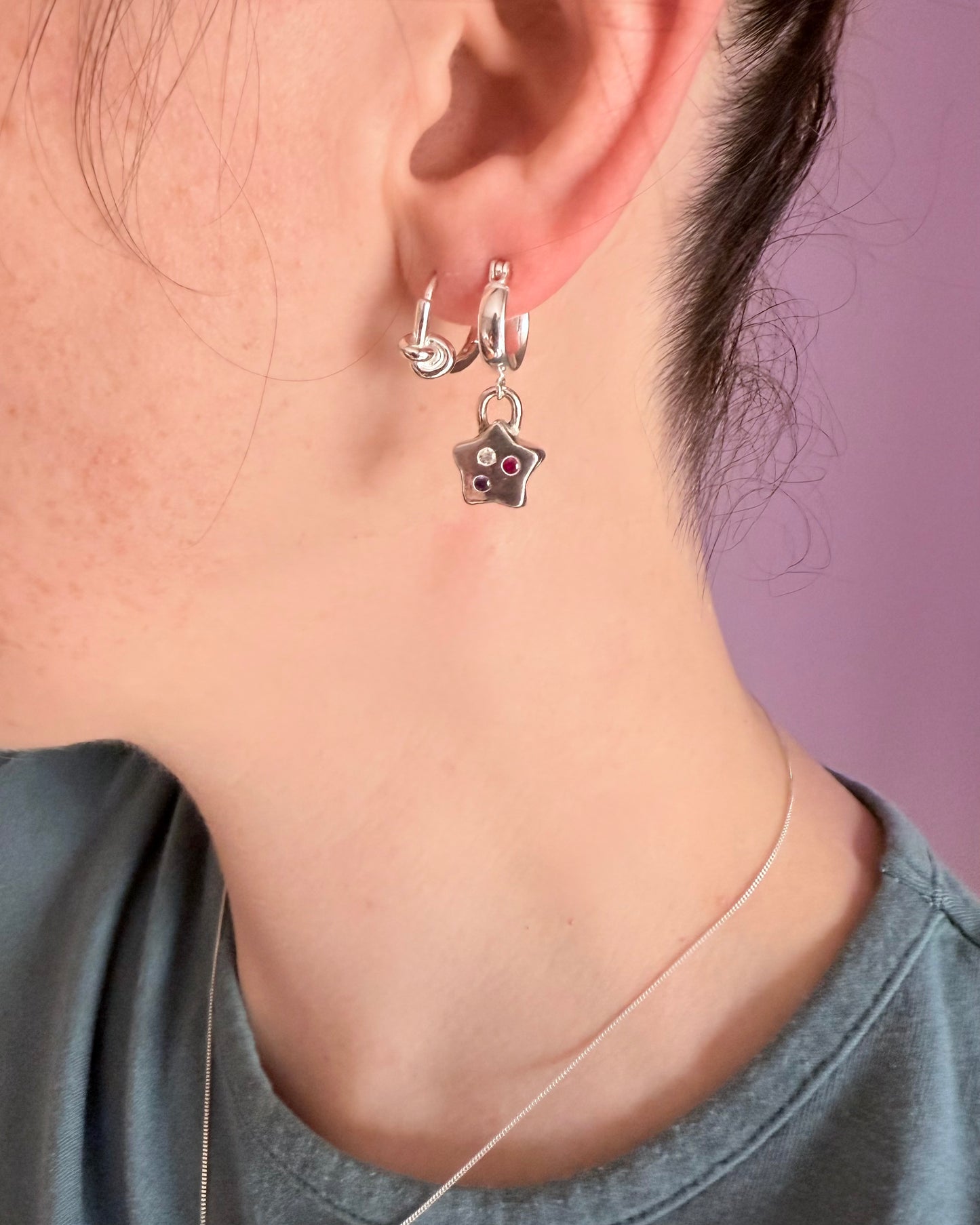 (Made to order) Confetti Star Hoops - Solid silver with confetti-style cubic zirconia