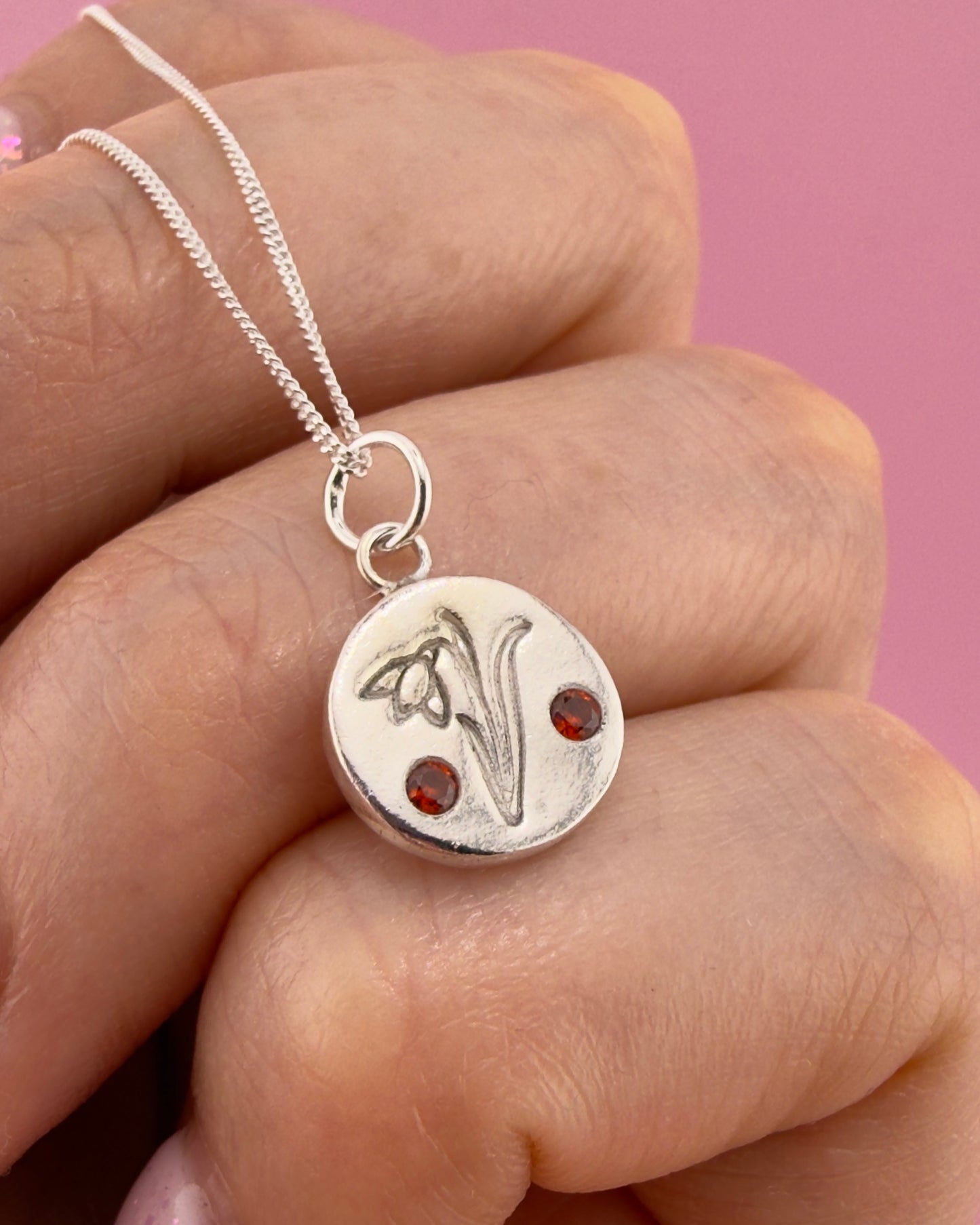 Personalised Mini Birth Flower Necklace - Solid Fine Silver