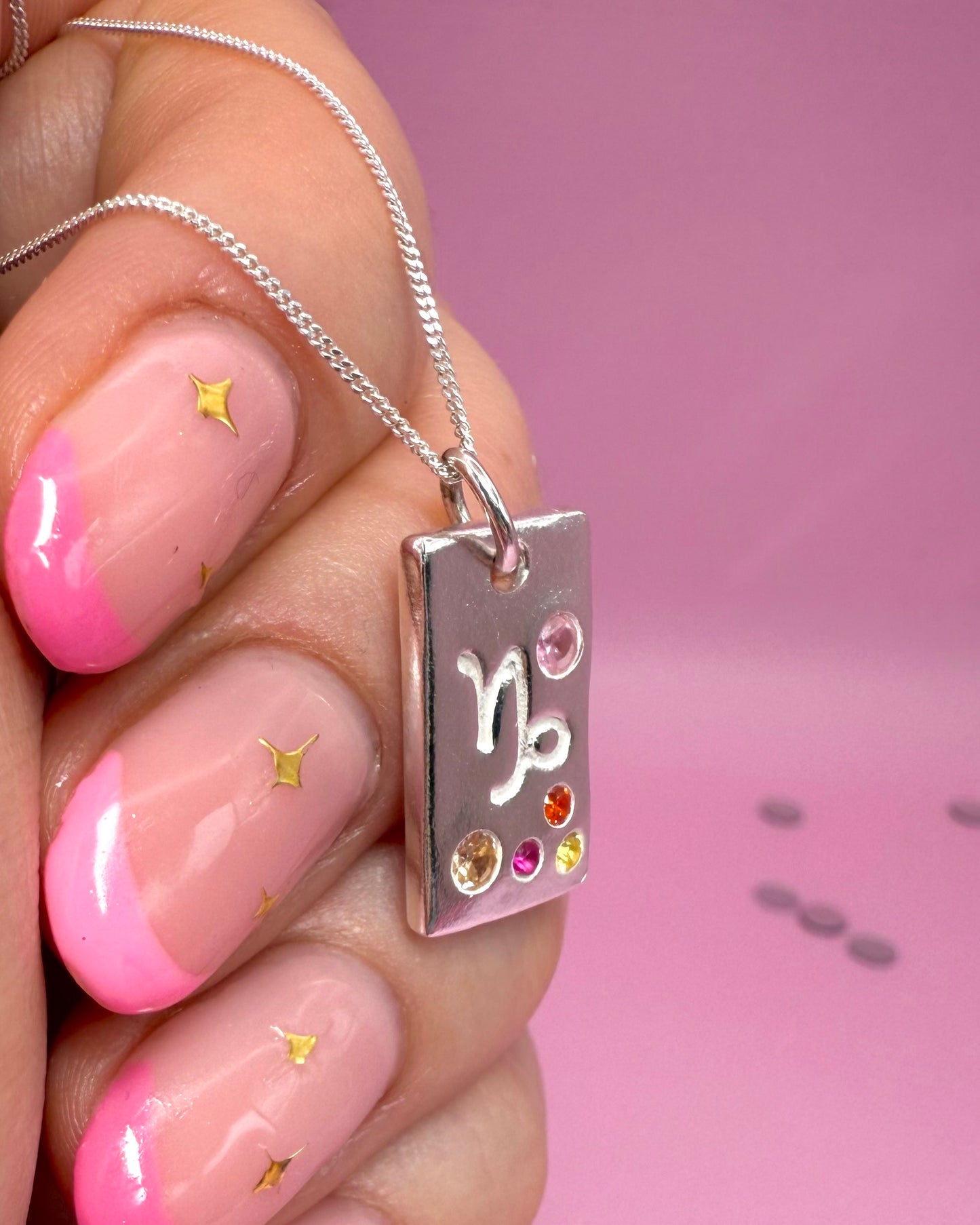 (Made to order) Zodiac Pendant - Solid Fine Silver With Cubic Zirconia Gemstones
