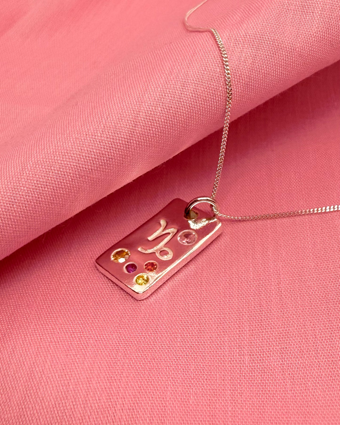 (Made to order) Zodiac Pendant - Solid Fine Silver With Cubic Zirconia Gemstones