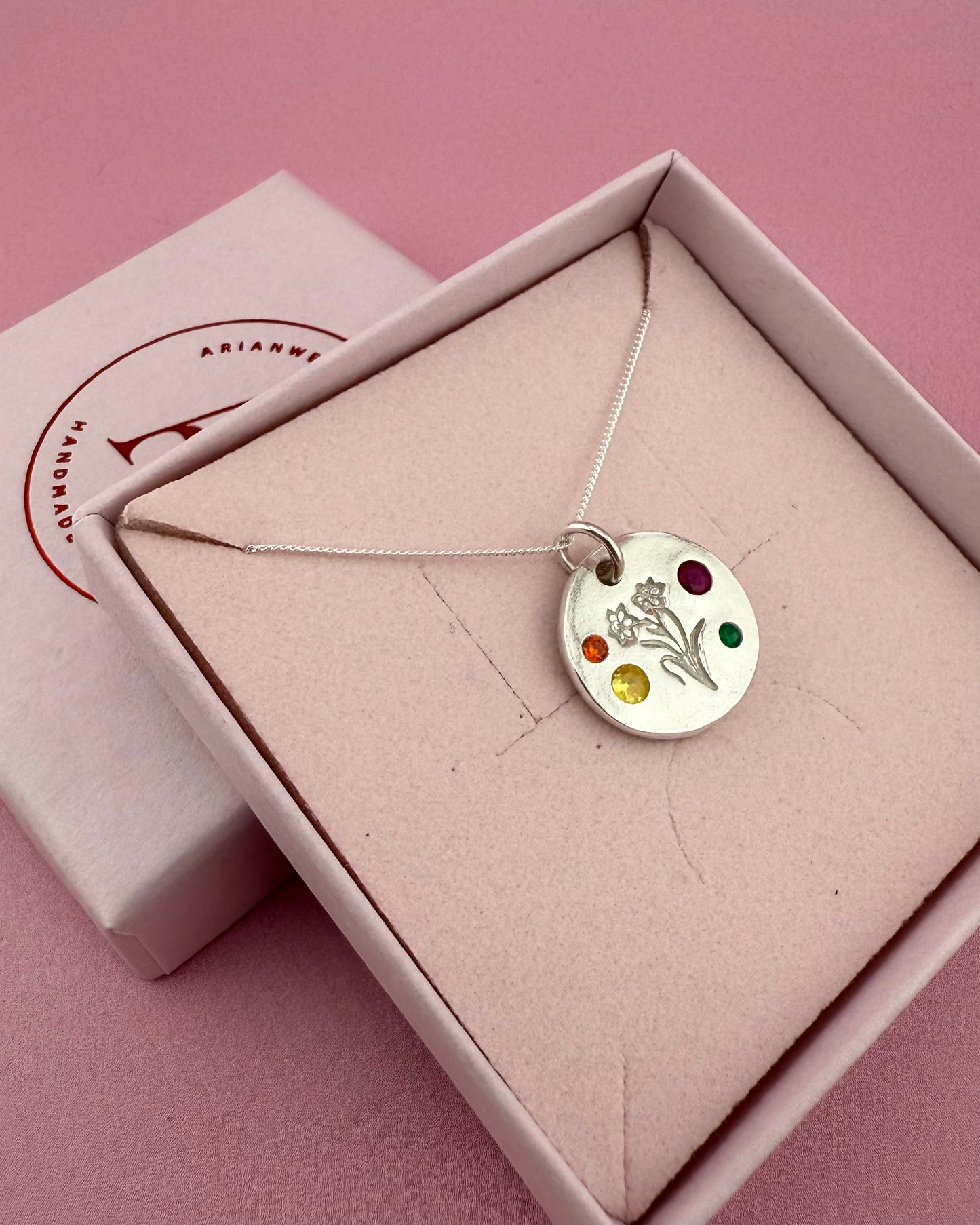 (Made to order) Daffodil necklace - solid silver with cubic zirconia