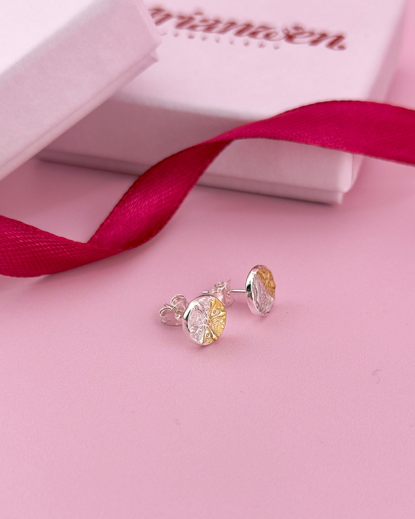 Mixed Metal Celtic Knot Stud Earrings - Solid Fine Silver with 24k Gold