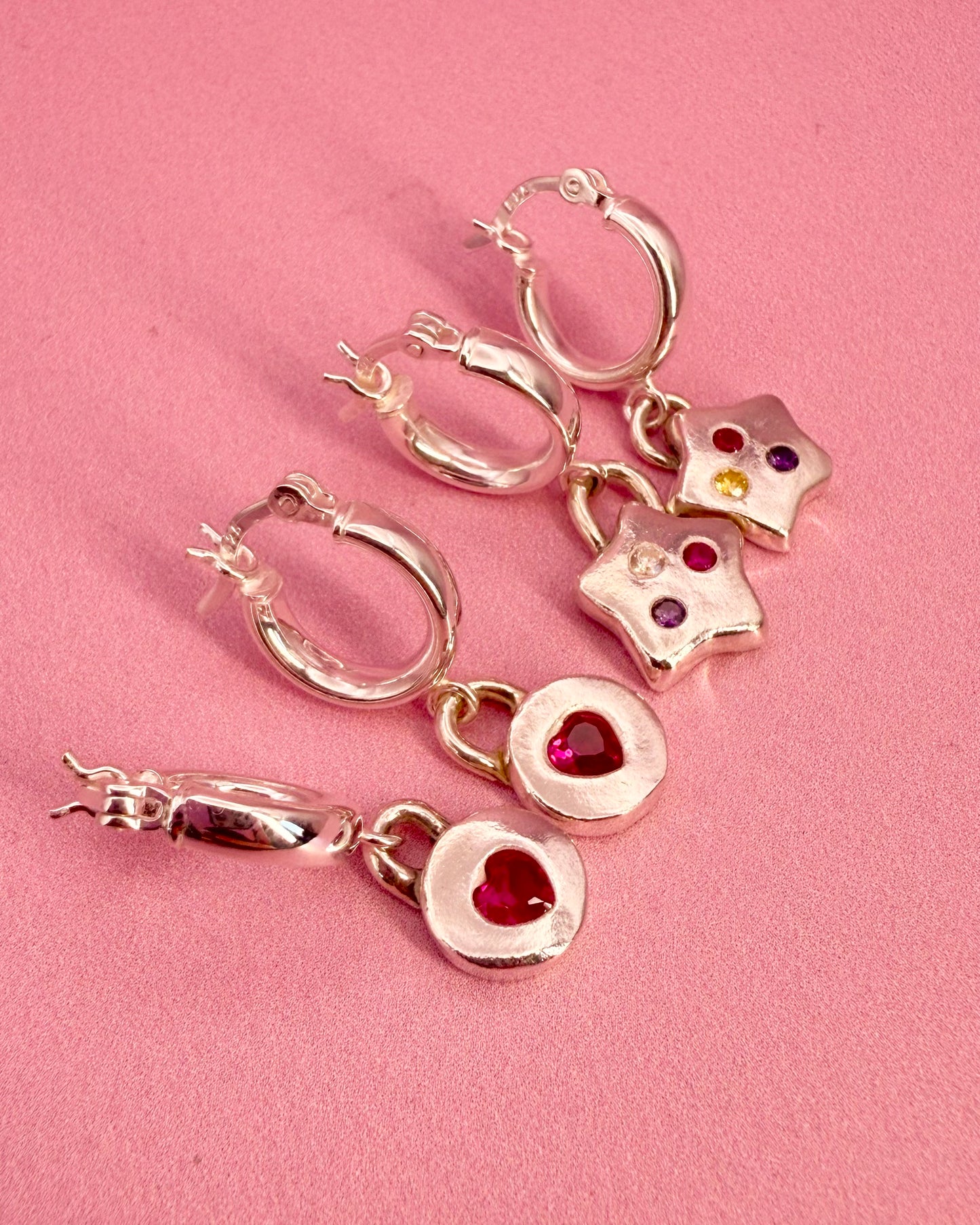 (Made to order) Jammie Heart Hoops - Silver ruby heart earrings