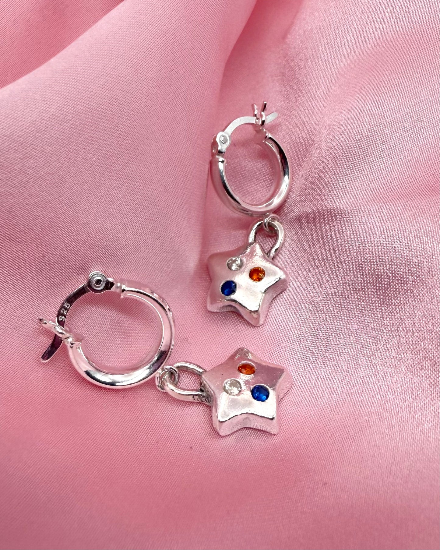 (Made to order) Confetti Star Hoops - Solid silver with confetti-style cubic zirconia