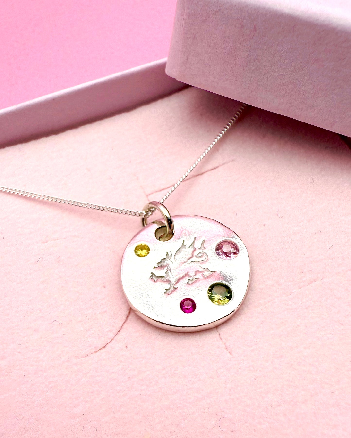 (Made to order) Welsh Dragon Necklace - Solid Silver With Cubic Zirconia