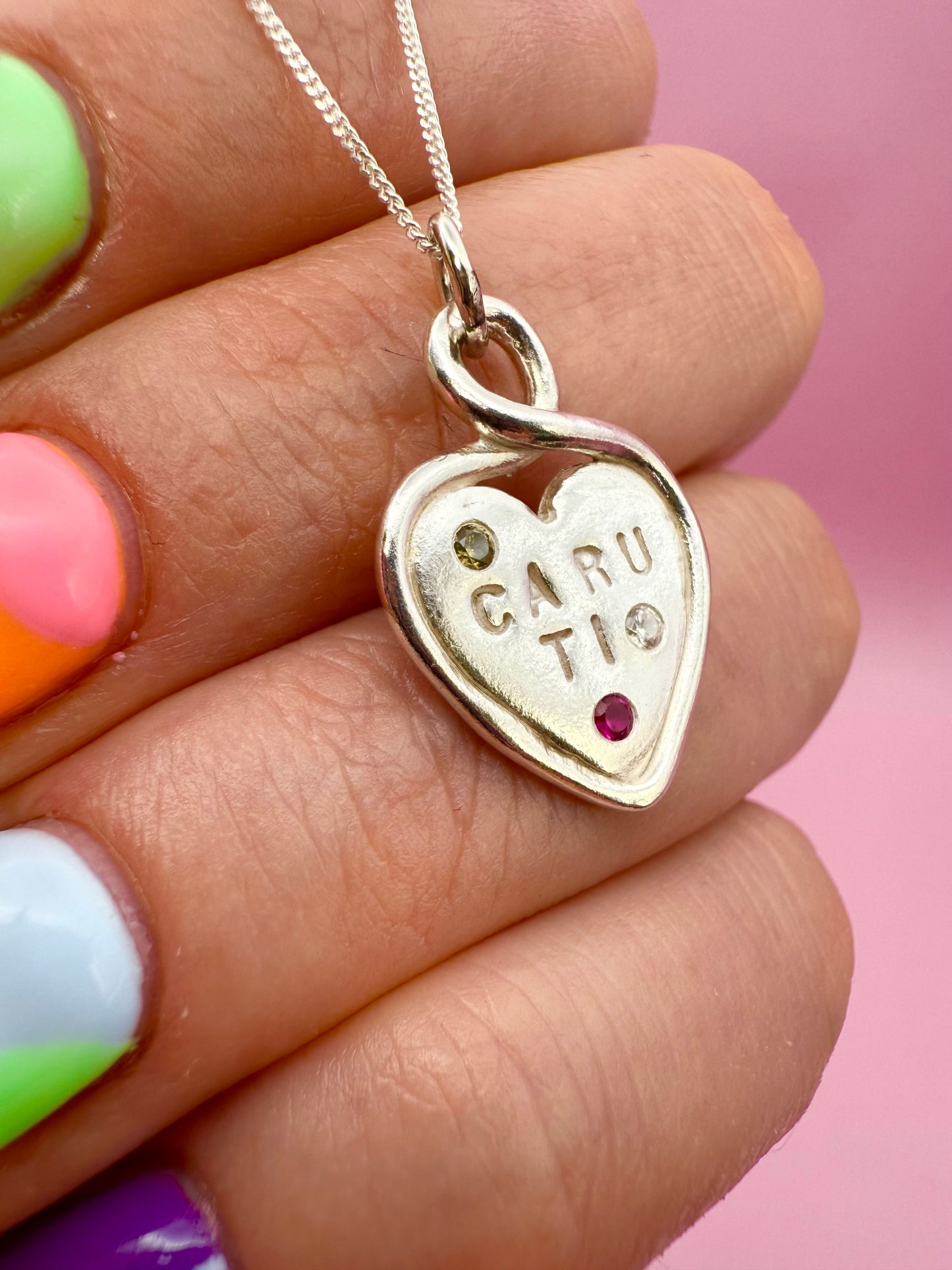 Caru Ti Heart Loop Pendant - Solid Silver With Cubic Zirconia