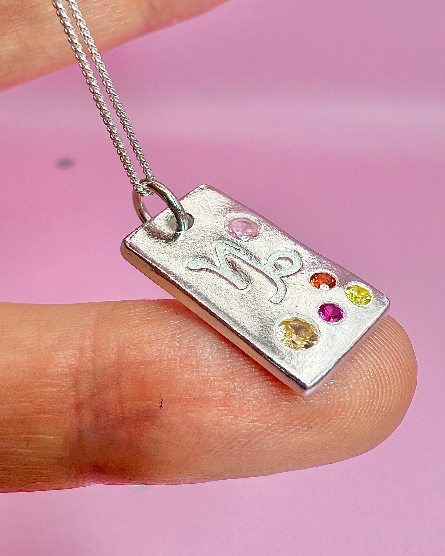 (Made to order) Zodiac Pendant - Solid Fine Silver With Cubic Zirconia Gemstones