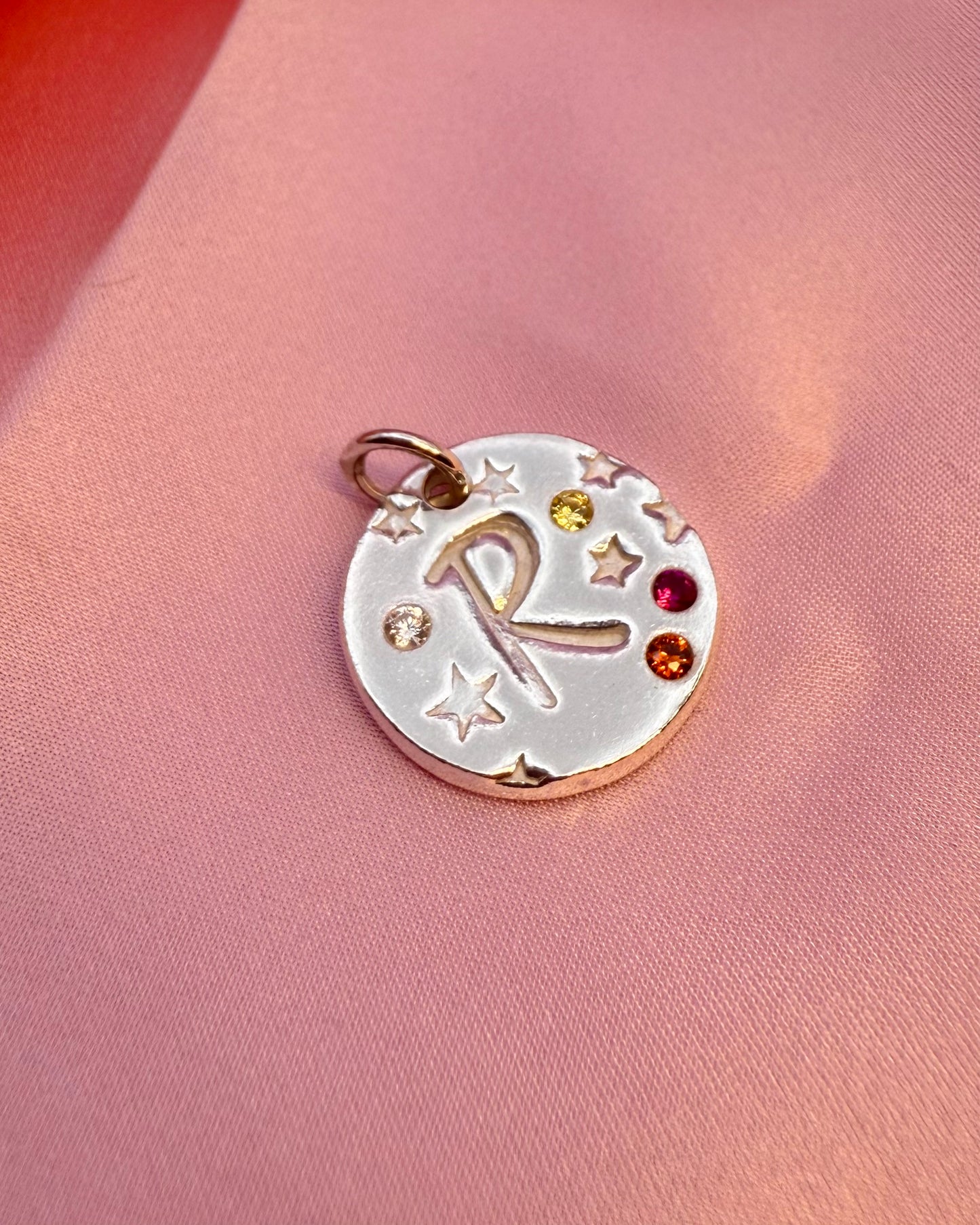 (Made to order) Seren Initial Pendant - Solid Fine Silver with Cubic Zirconia Gemstones
