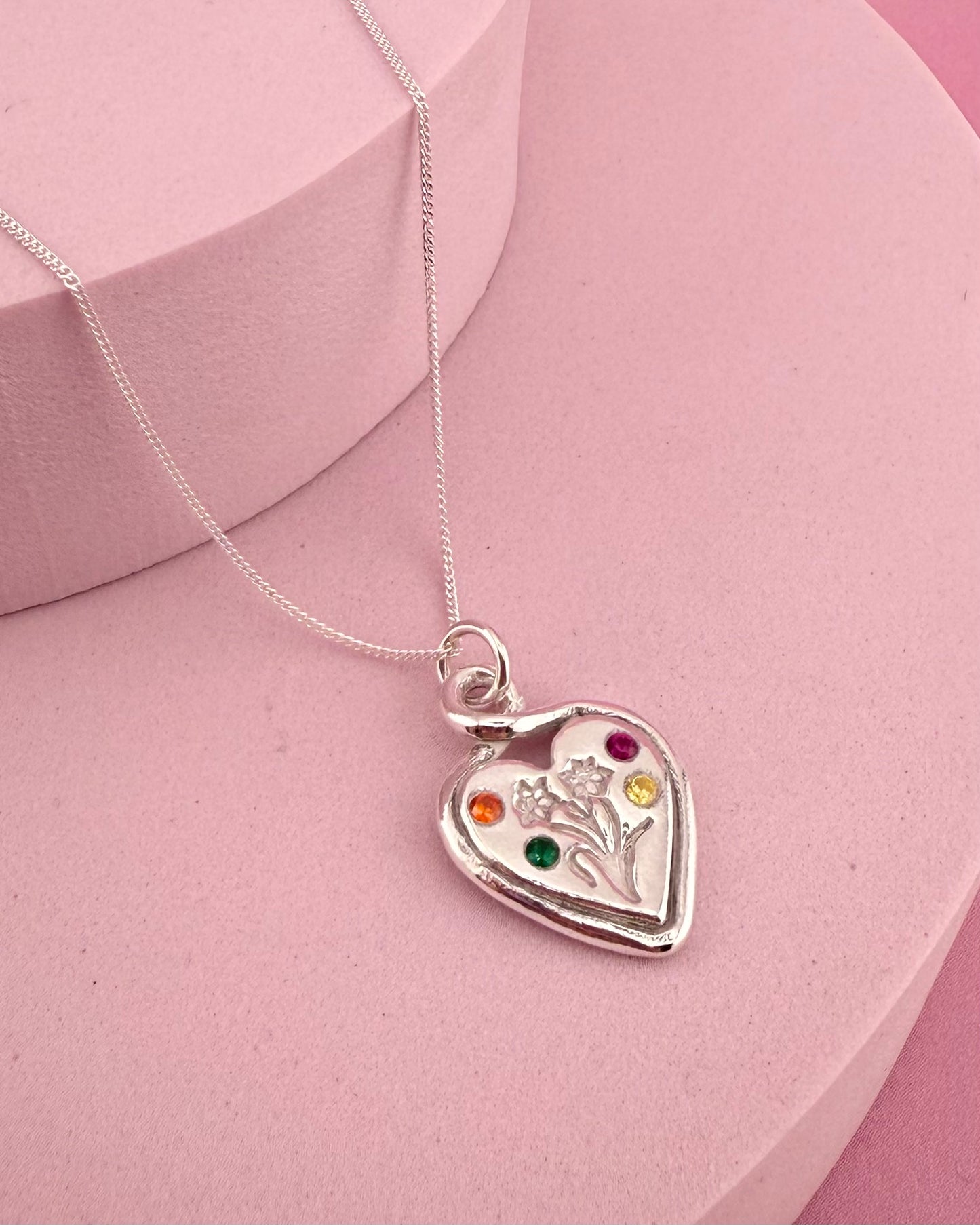 (Made to order) Heart Loop Necklace - Solid Silver with Cubic Zirconia