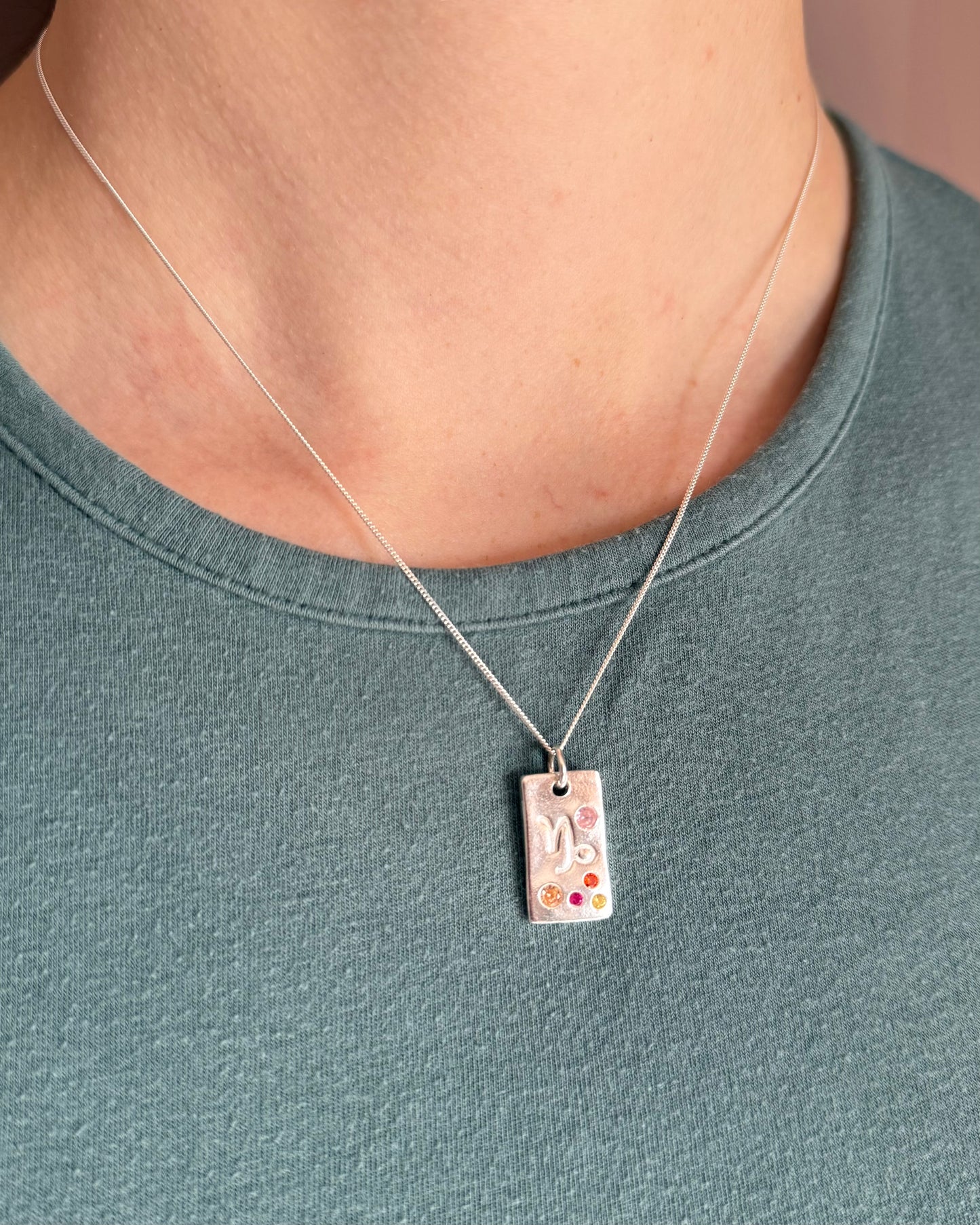 (Made to order) Zodiac Pendant - Solid Fine Silver With Cubic Zirconia Gemstones