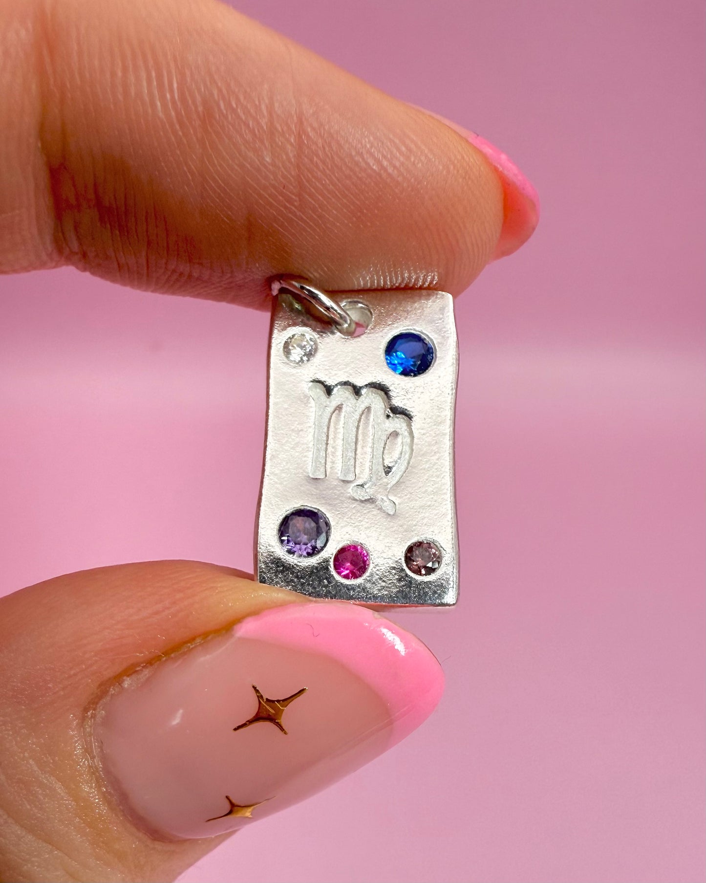 (Made to order) Zodiac Pendant - Solid Fine Silver With Cubic Zirconia Gemstones