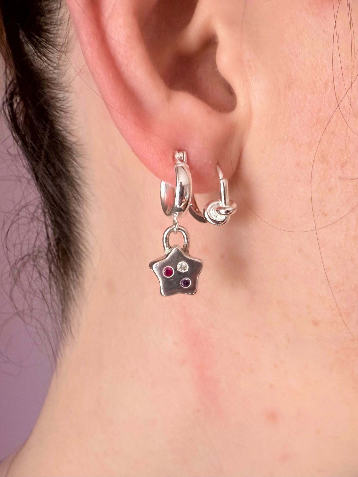 (Made to order) Confetti Star Hoops - Solid silver with confetti-style cubic zirconia