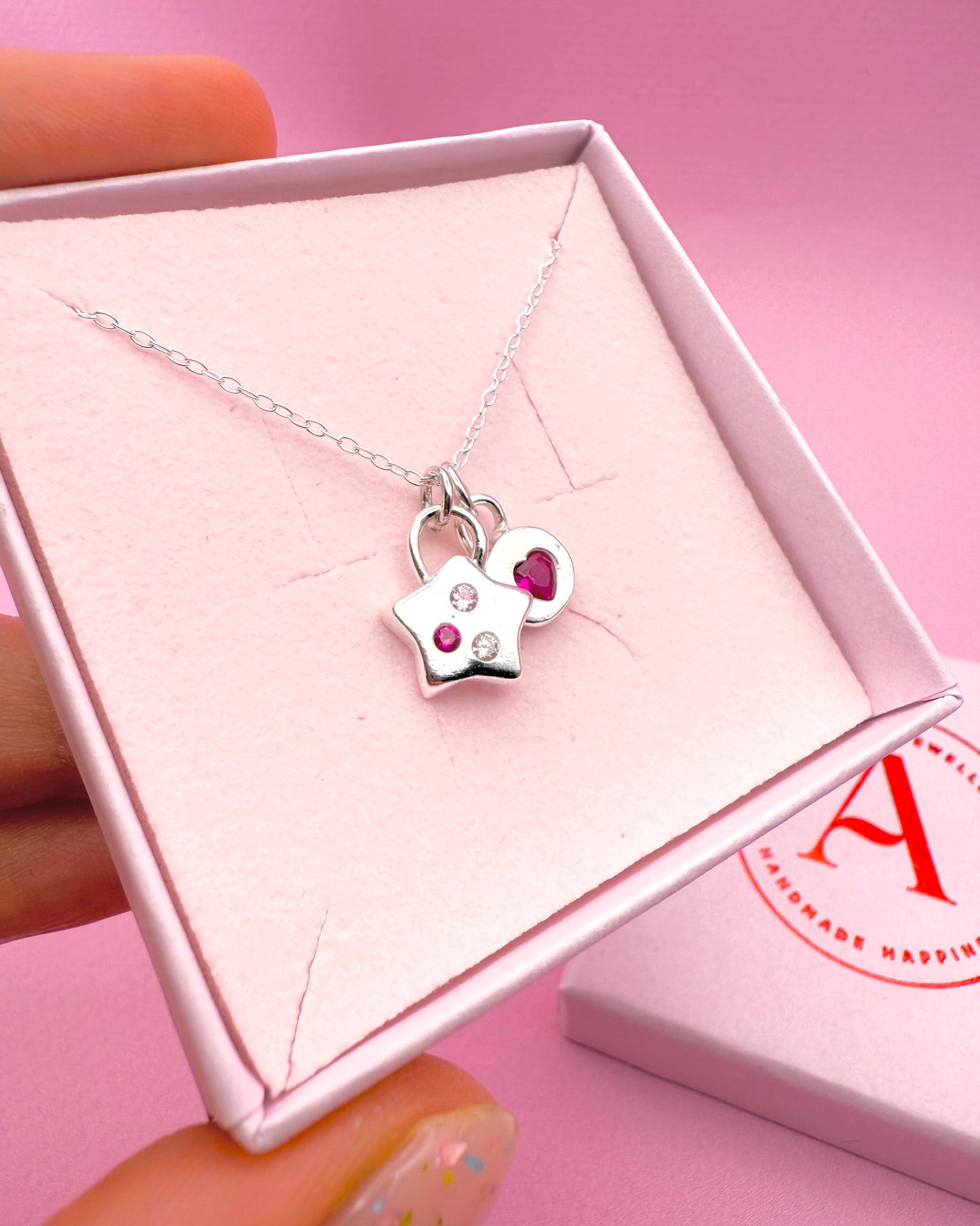 Jammie Heart Charm - Silver ruby heart pendant