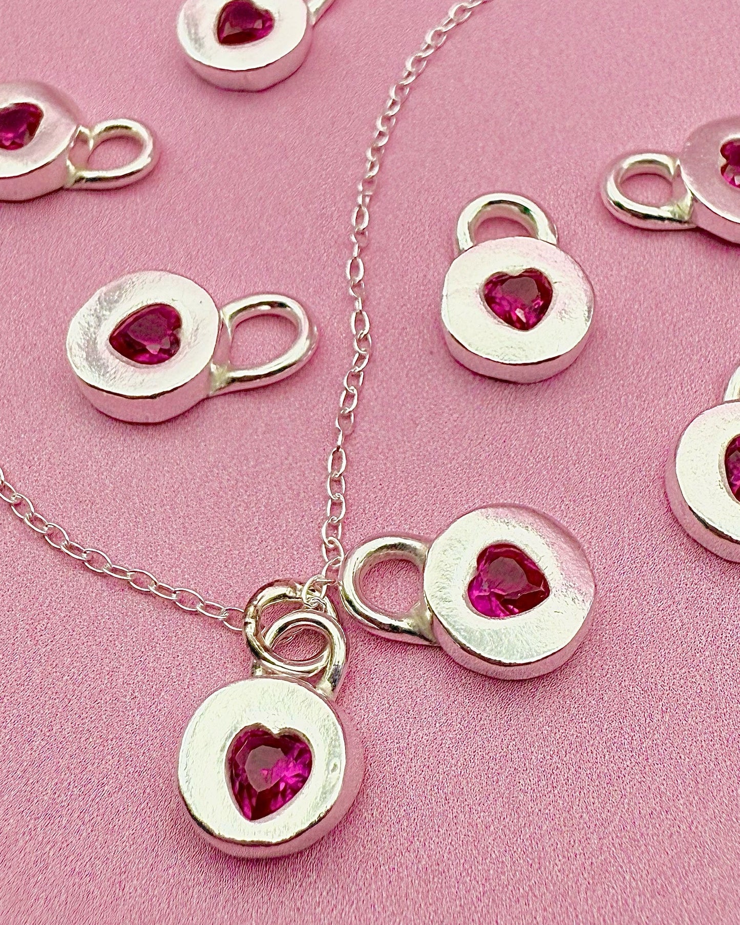 Jammie Heart Charm - Silver ruby heart pendant