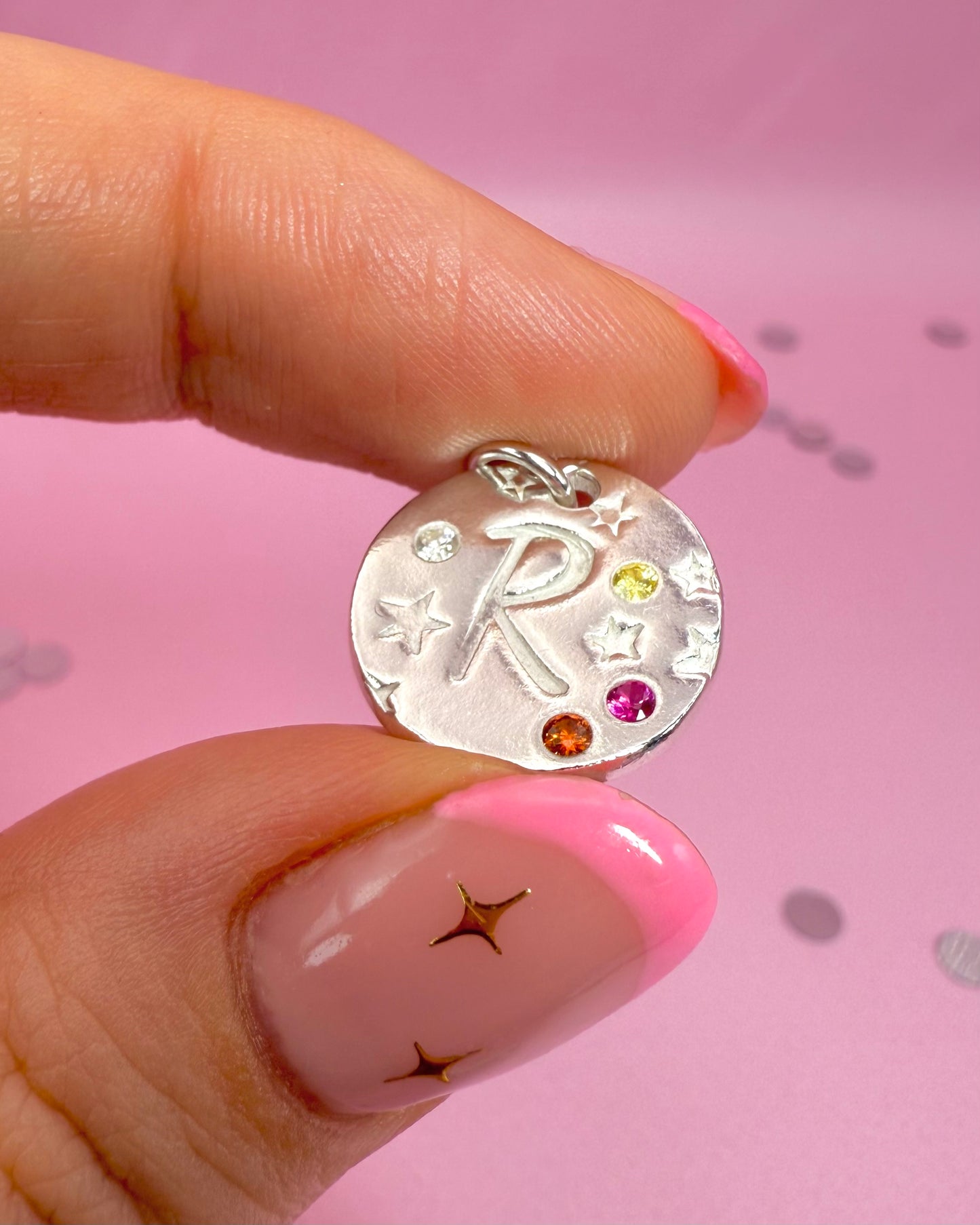 (Made to order) Seren Initial Pendant - Solid Fine Silver with Cubic Zirconia Gemstones