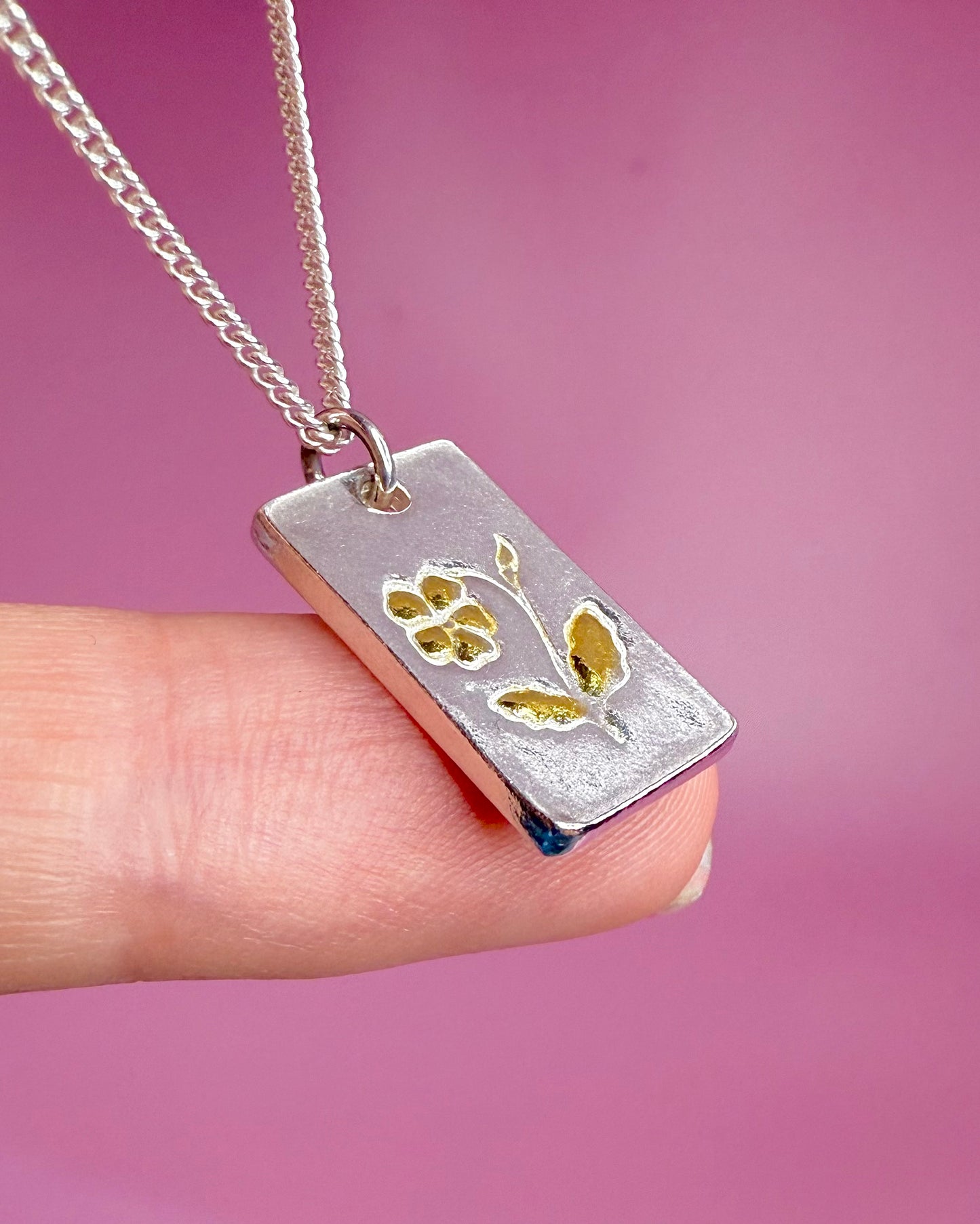 (Made to order) Birth Flower Pendant - Solid Silver With 24k Accent Gold And Cubic Zirconia Gemstones