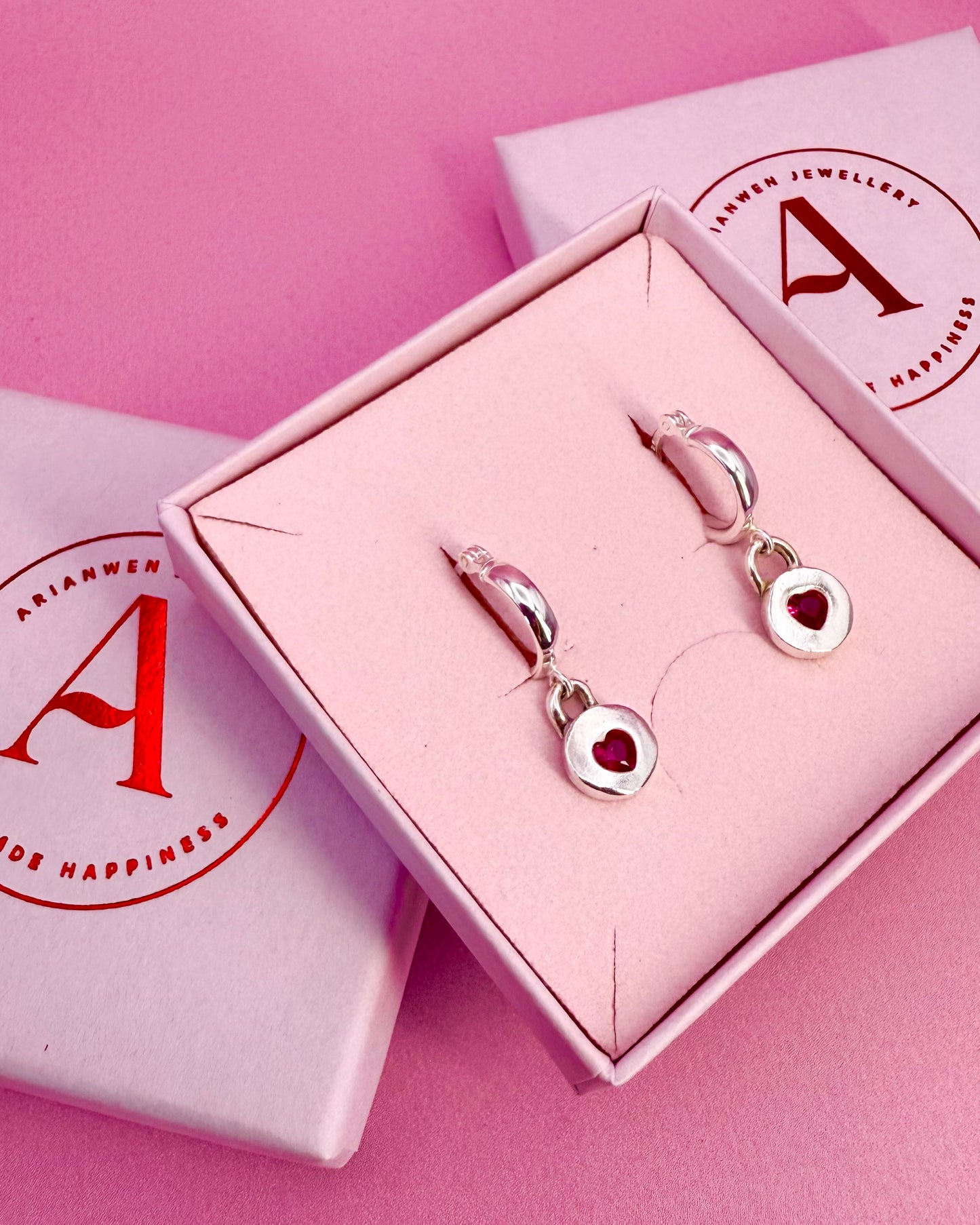 (Made to order) Jammie Heart Hoops - Silver ruby heart earrings