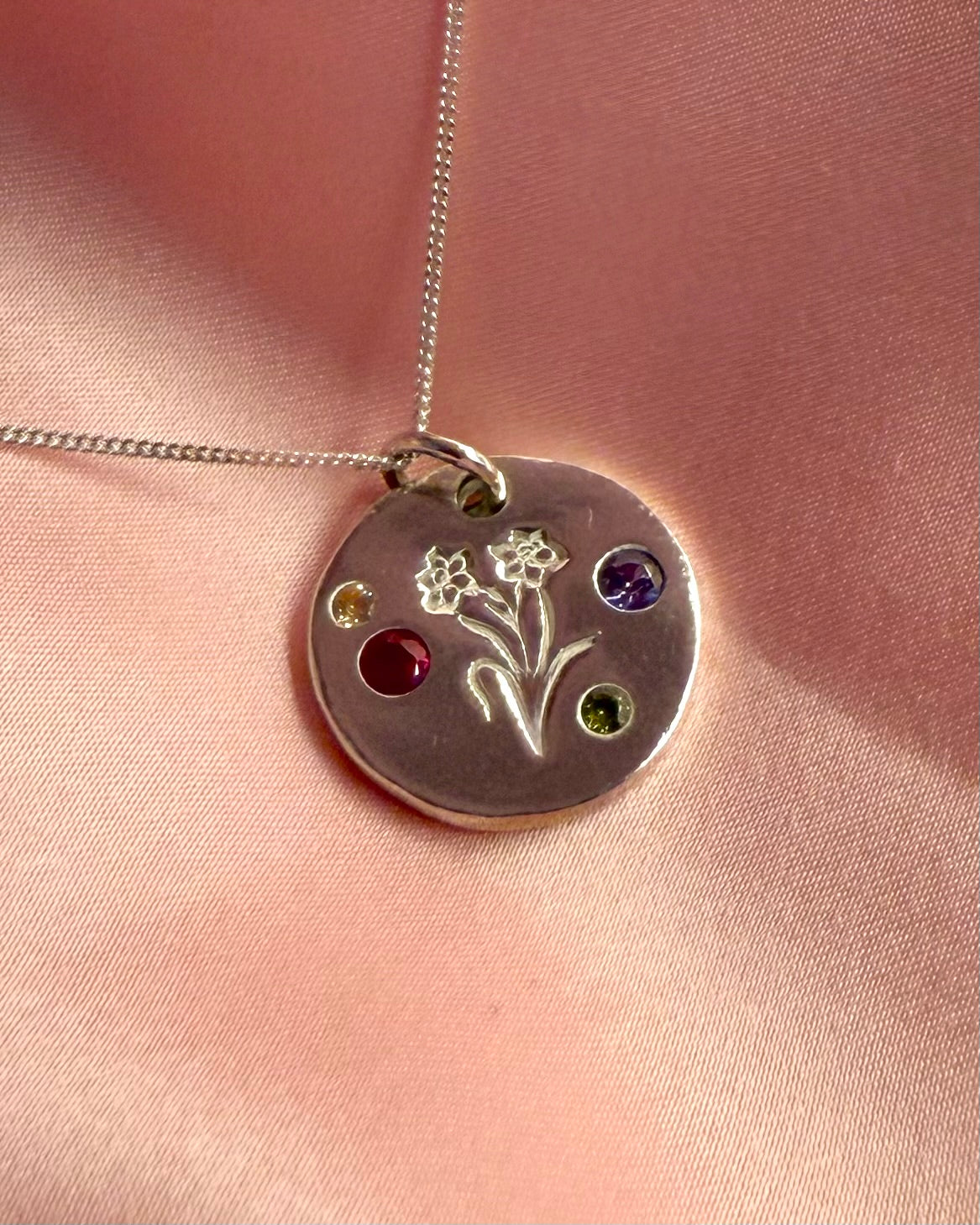 (Made to order) Daffodil necklace - solid silver with cubic zirconia