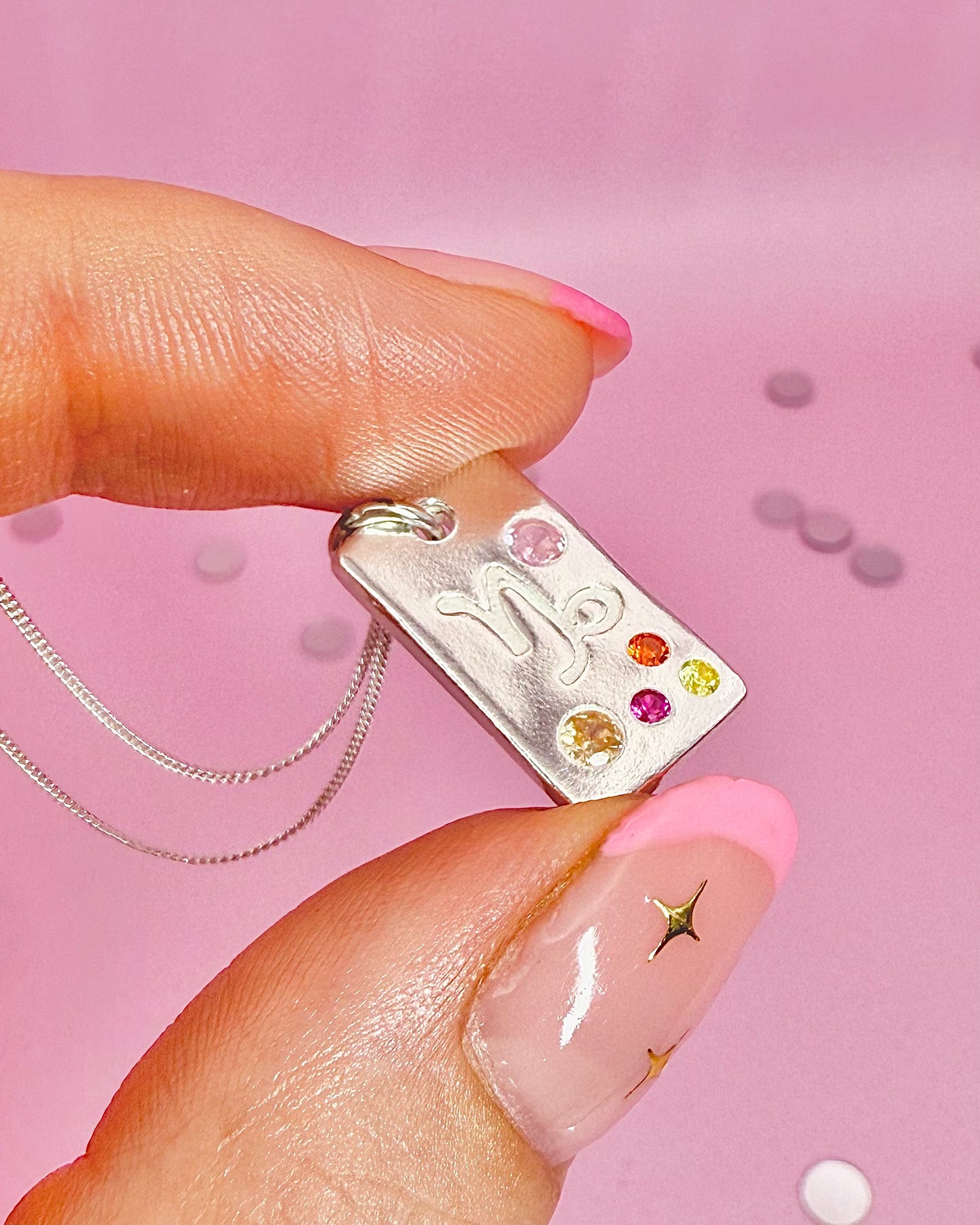 (Made to order) Zodiac Pendant - Solid Fine Silver With Cubic Zirconia Gemstones