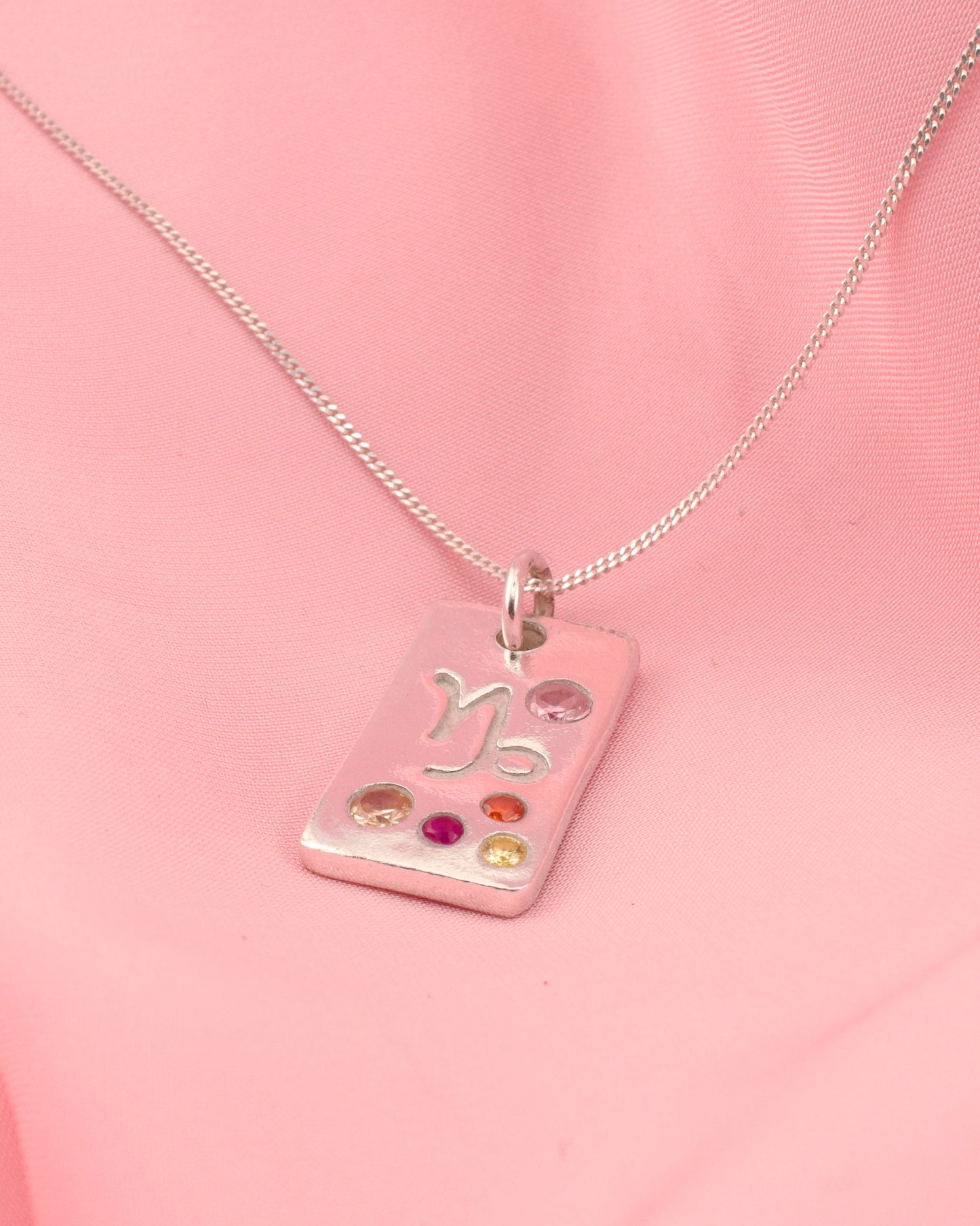 (Made to order) Zodiac Necklace - Solid Fine Silver With Cubic Zirconia Gemstones