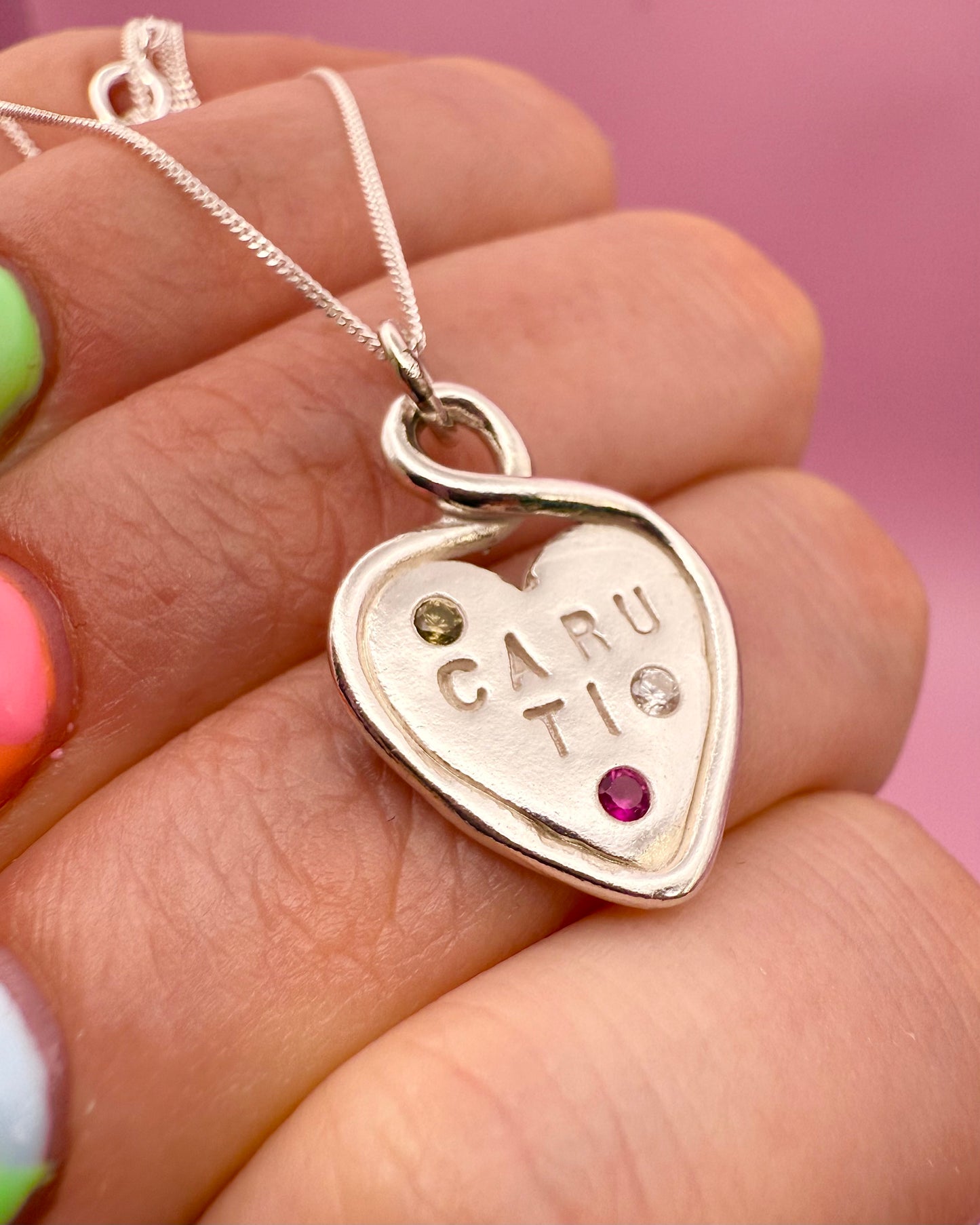 Caru Ti Heart Loop Pendant - Solid Silver With Cubic Zirconia