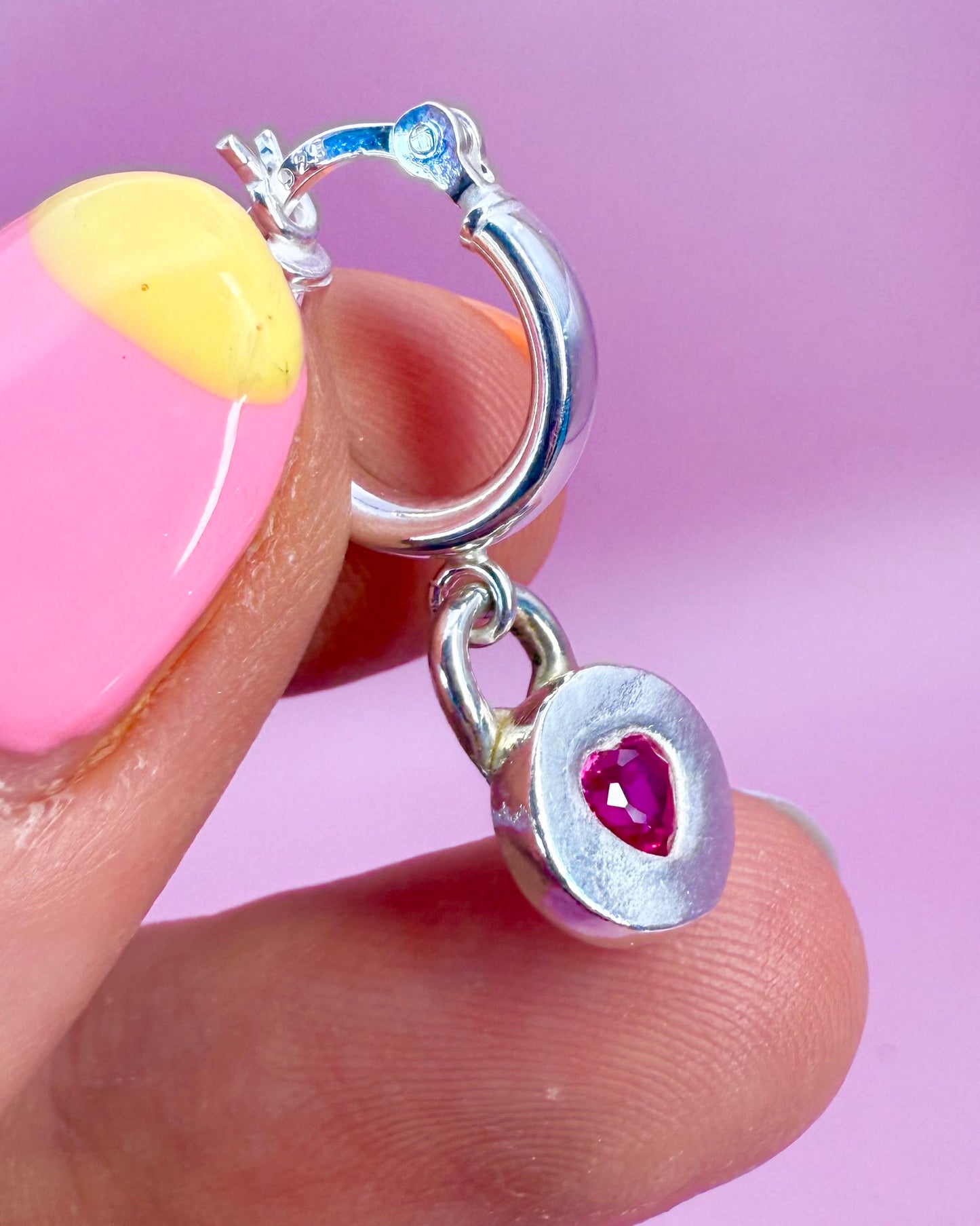 (Made to order) Jammie Heart Hoops - Silver ruby heart earrings
