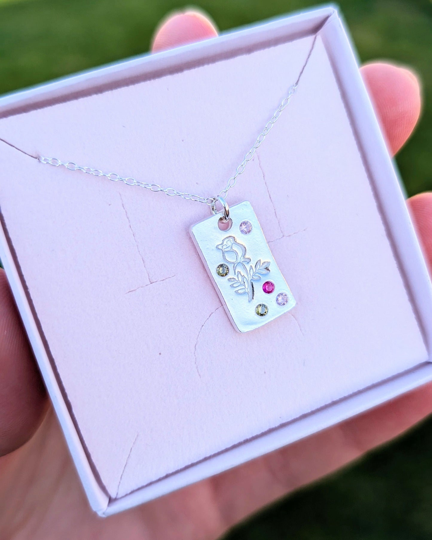 (Made to order) Birth Flower Pendant - Solid Silver With 24k Accent Gold And Cubic Zirconia Gemstones