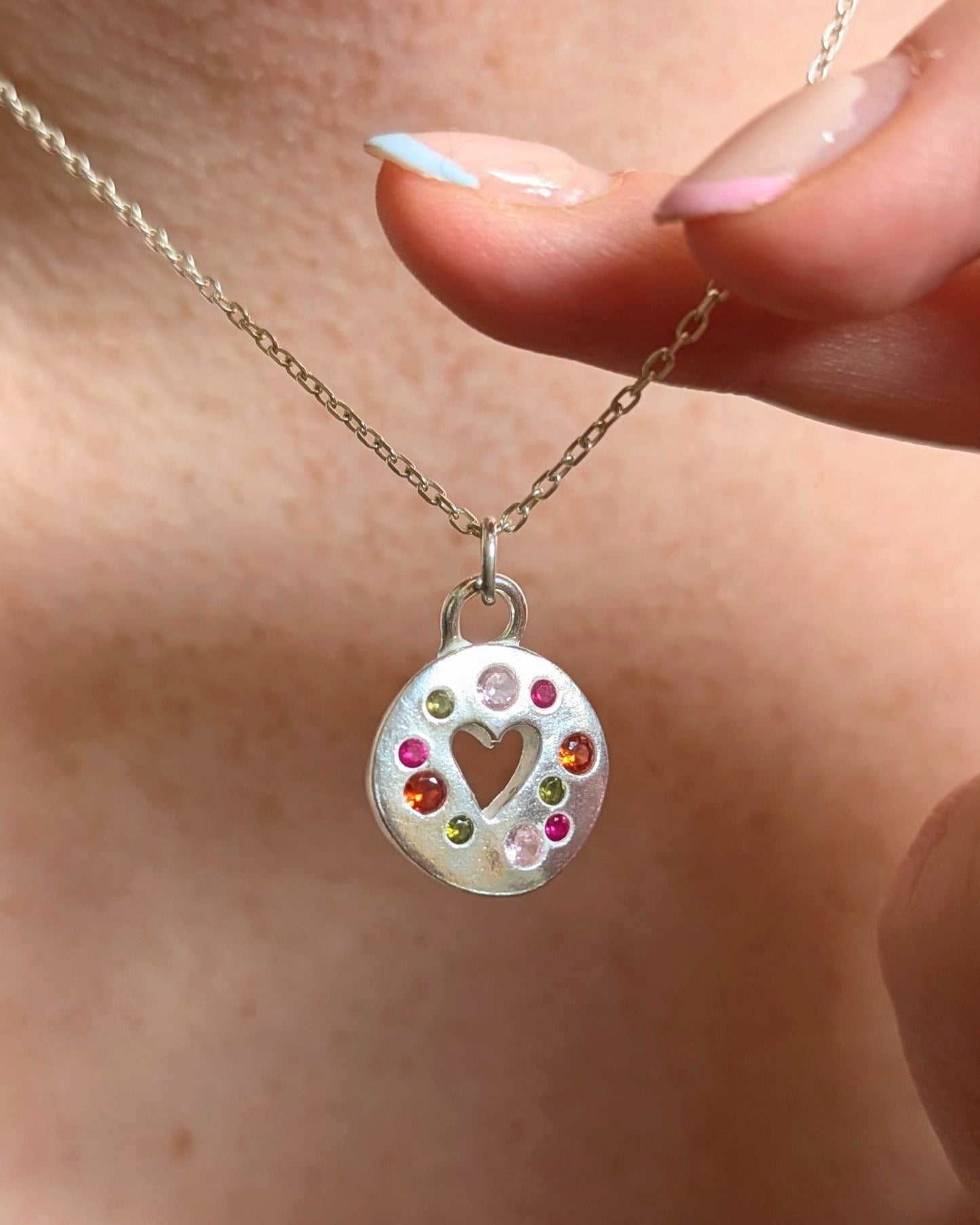 Funfetti Heart Pendant - Solid Silver with cubic zirconia
