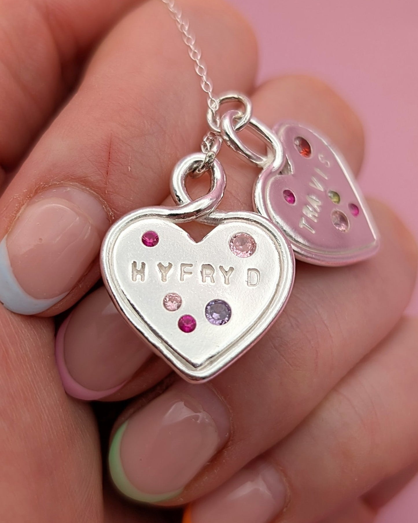 (Made to order) Large Heart Loop Pendant - solid silver with cubic zirconia