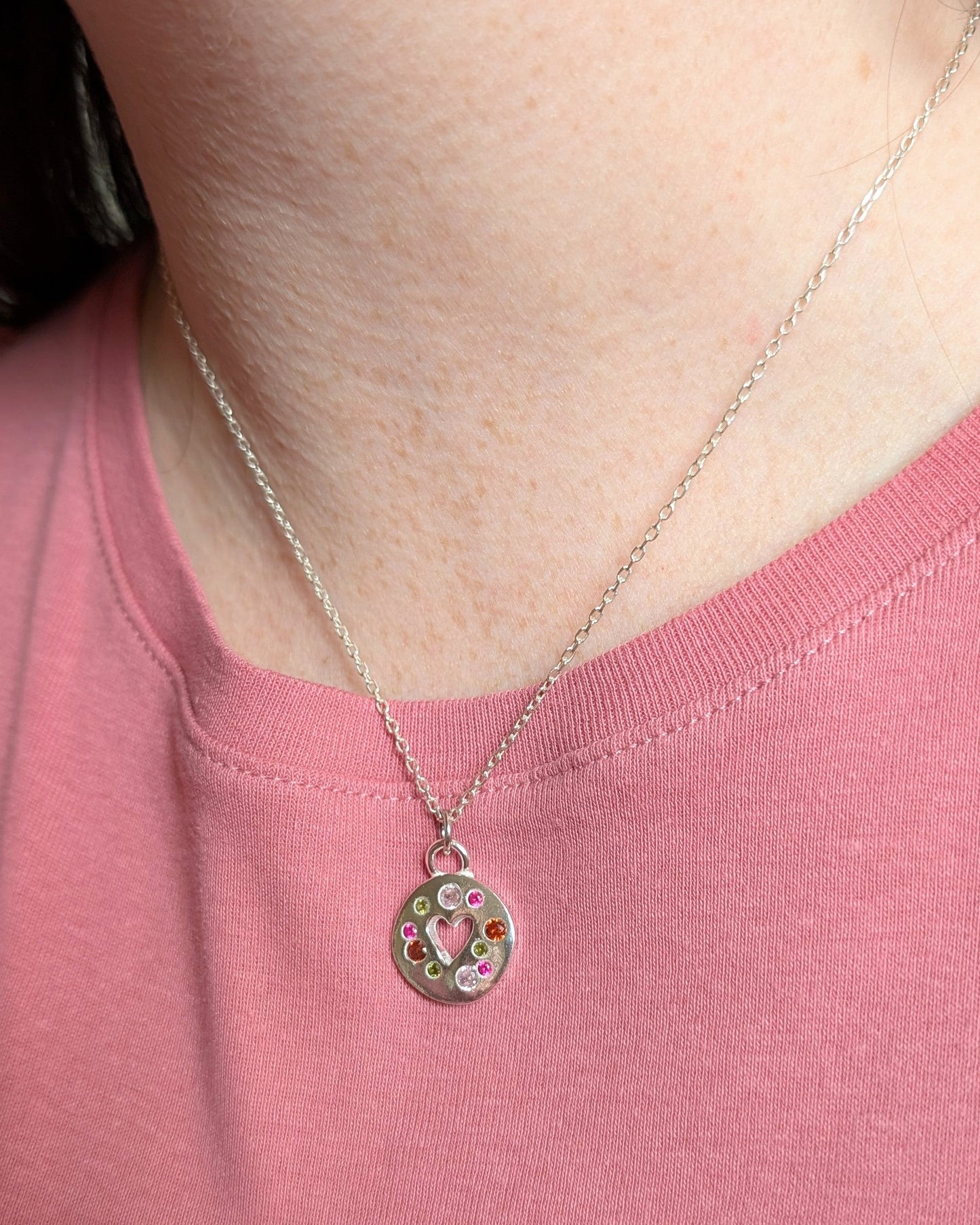 Funfetti Heart Pendant - Solid Silver with cubic zirconia