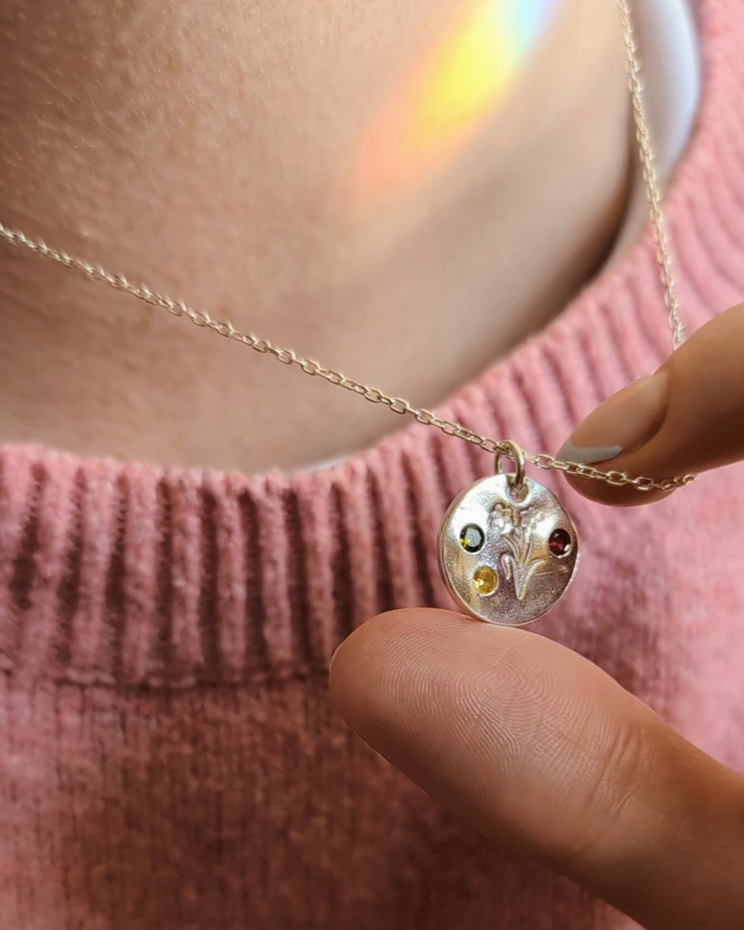 (Made to order) Daffodil necklace - solid silver with cubic zirconia