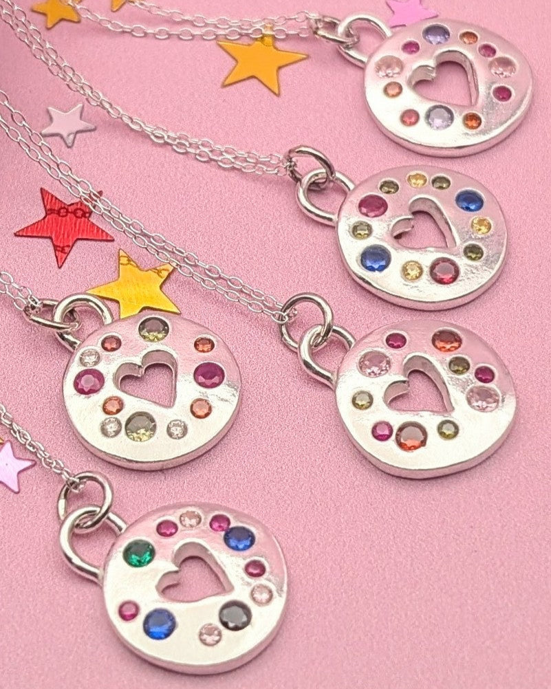 Funfetti Heart Pendant - Solid Silver with cubic zirconia