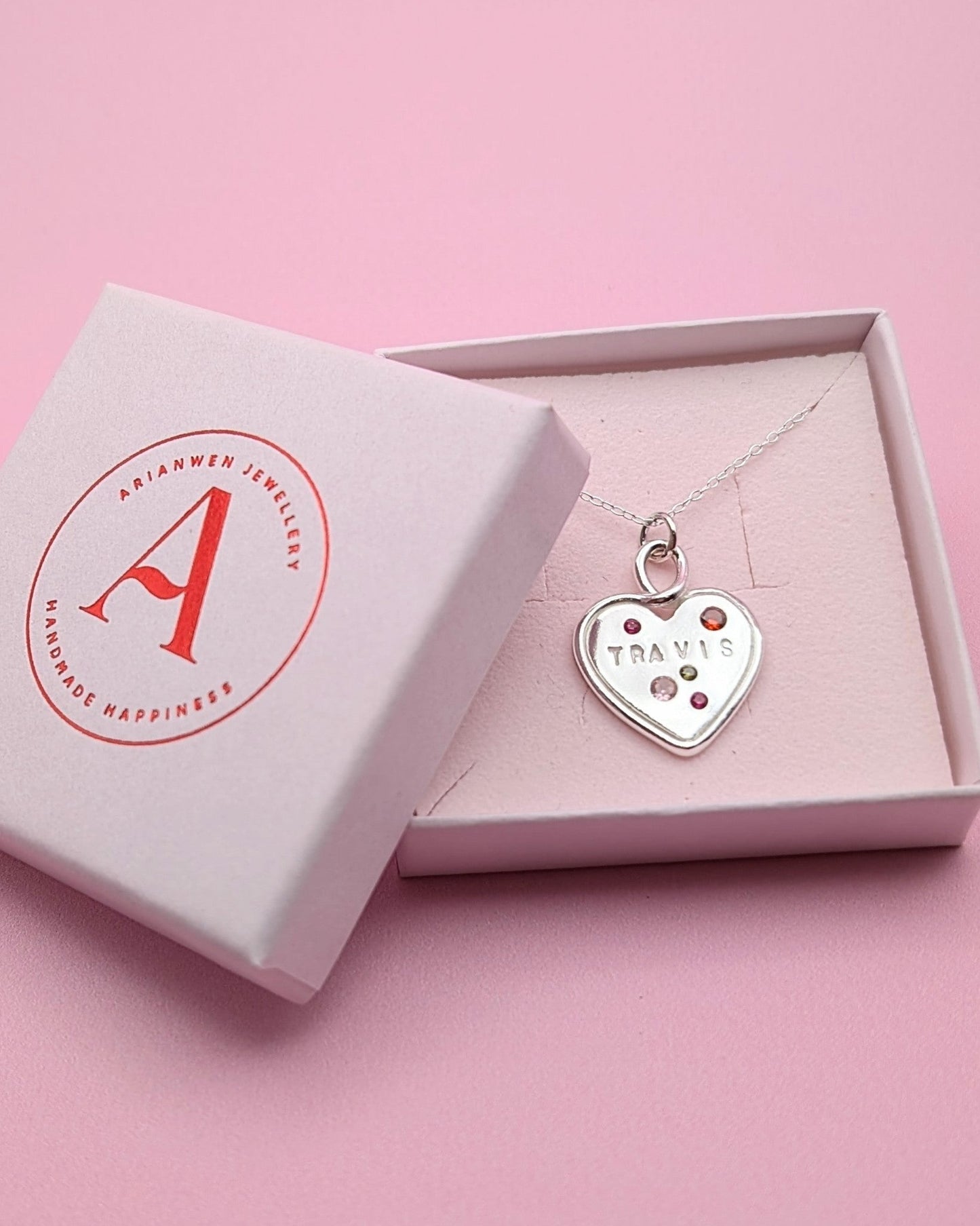 (Made to order) Large Heart Loop Pendant - solid silver with cubic zirconia