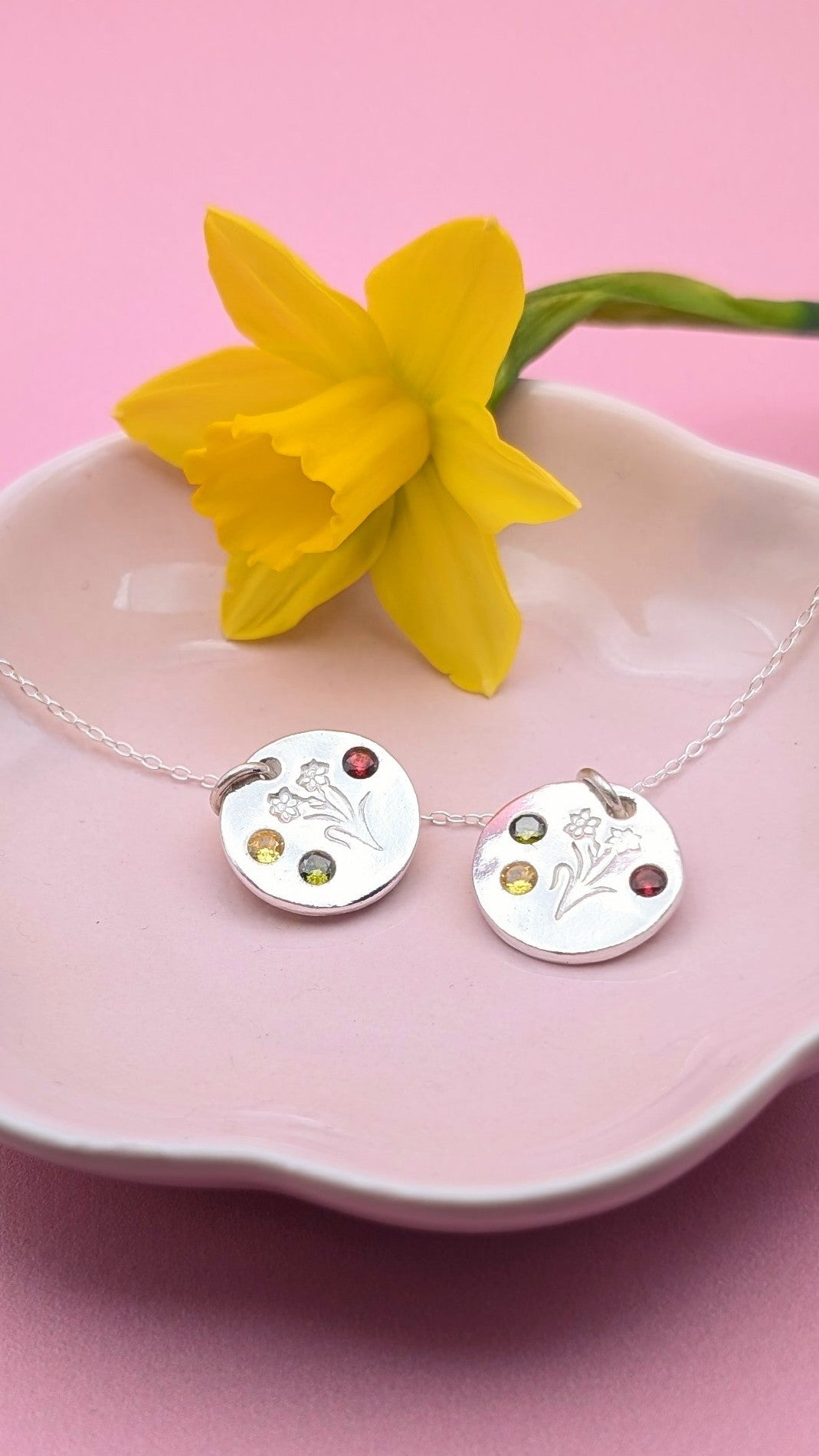 (Made to order) Daffodil necklace - solid silver with cubic zirconia