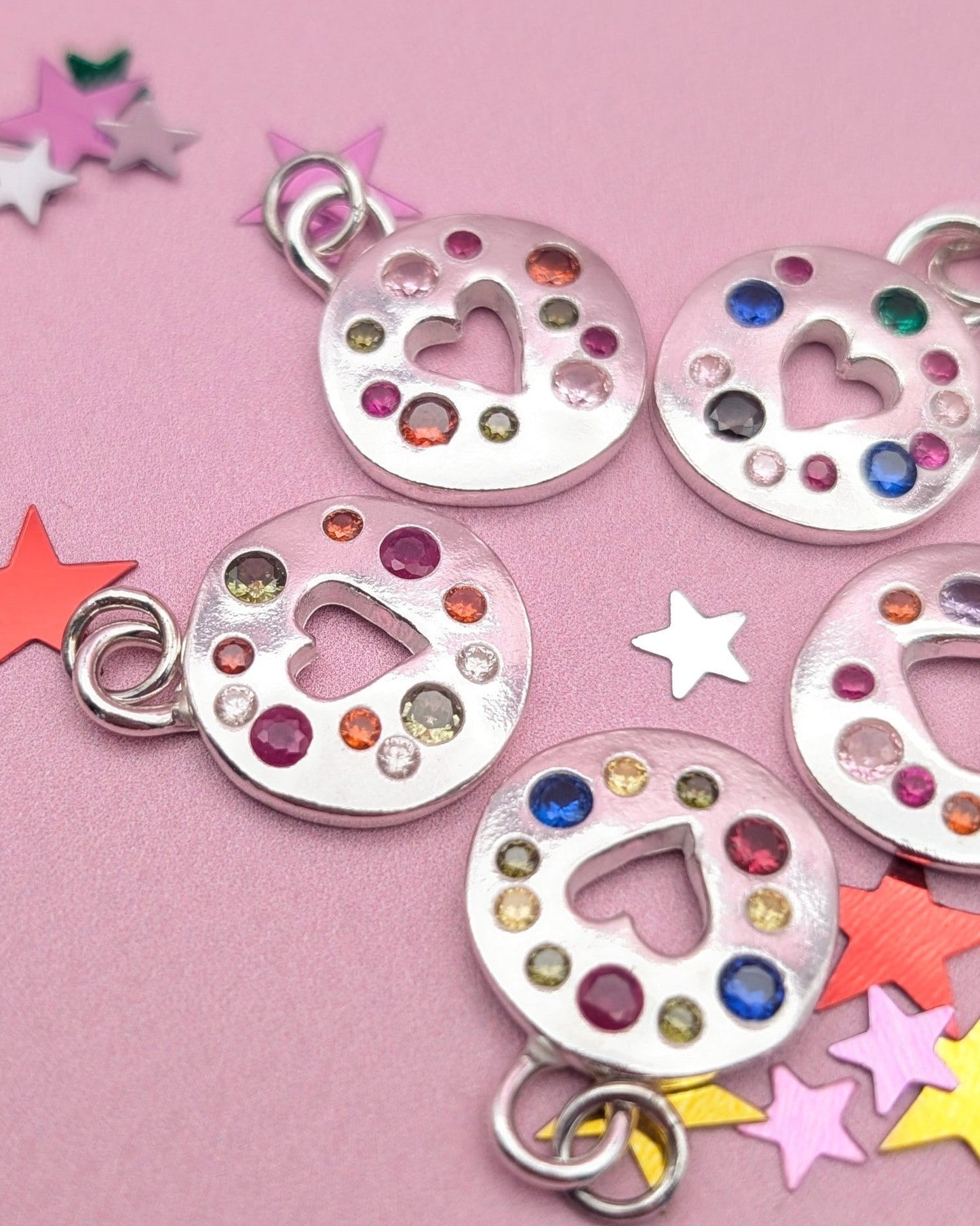 Funfetti Heart Pendant - Solid Silver with cubic zirconia