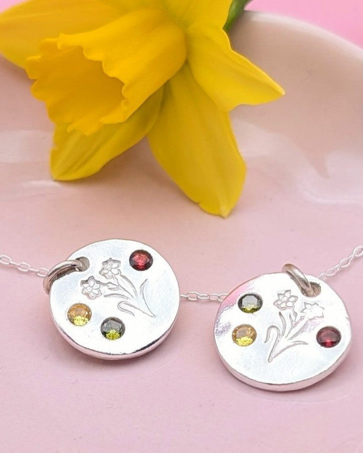 (Made to order) Daffodil necklace - solid silver with cubic zirconia