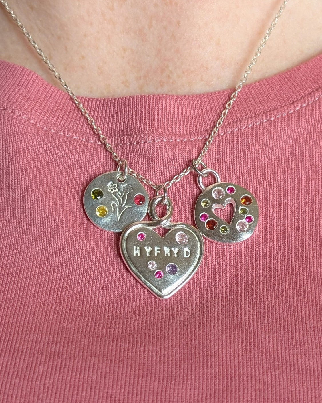 Funfetti Heart Pendant - Solid Silver with cubic zirconia