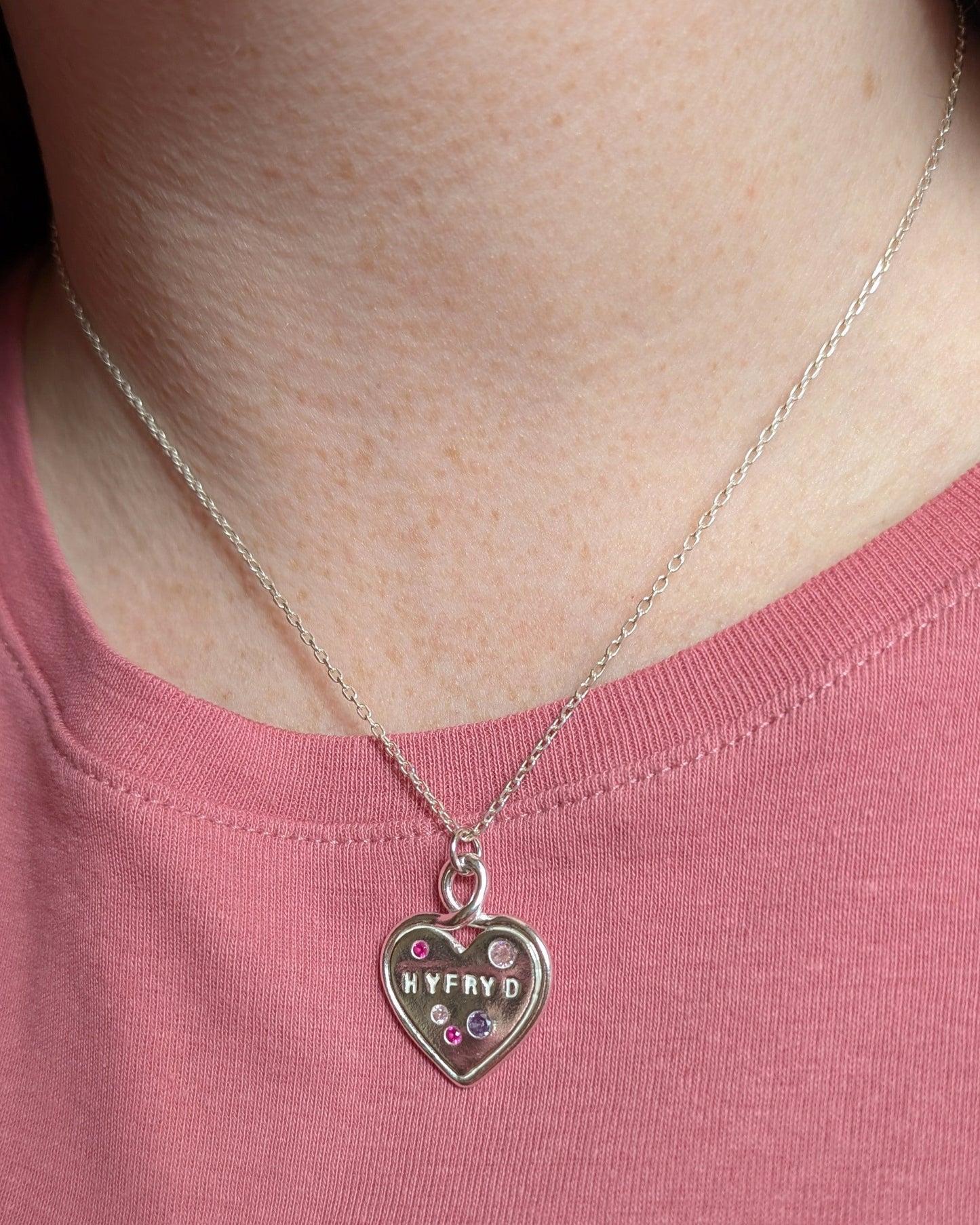 (Made to order) Large Heart Loop Pendant - solid silver with cubic zirconia