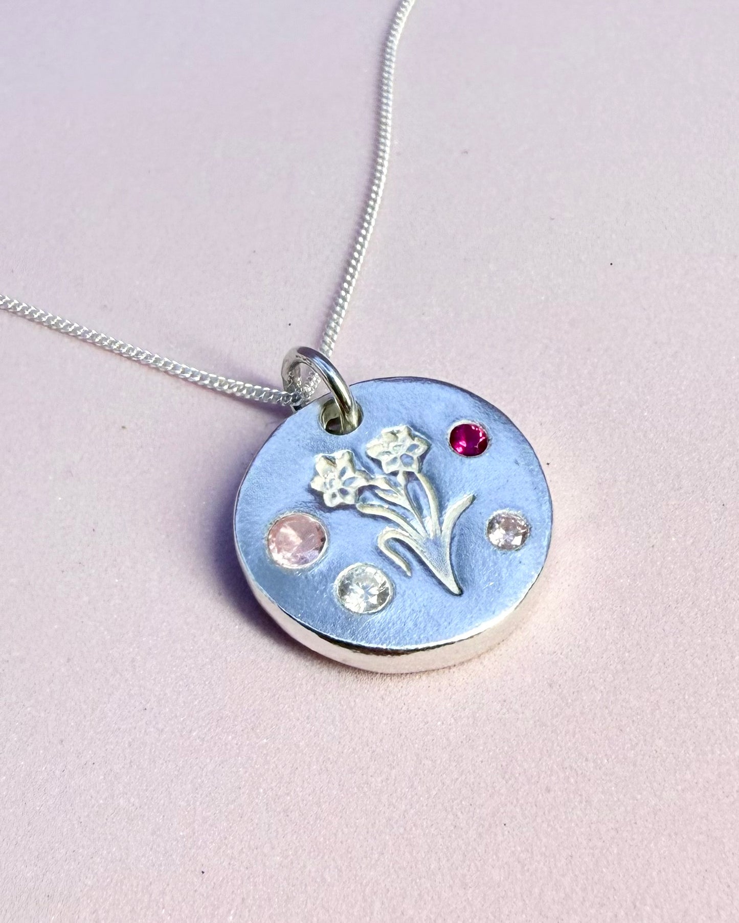 (Made to order) Daffodil necklace - solid silver with cubic zirconia